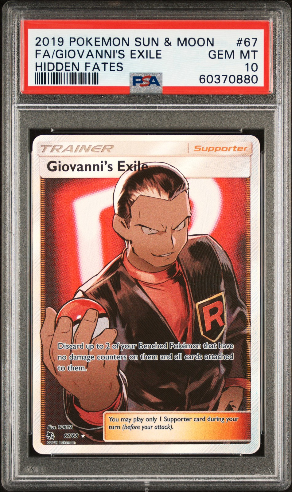 2019 POKEMON SUN & MOON HIDDEN FATES #67 FULL ART/GIOVANNI'S EXILE PSA 10