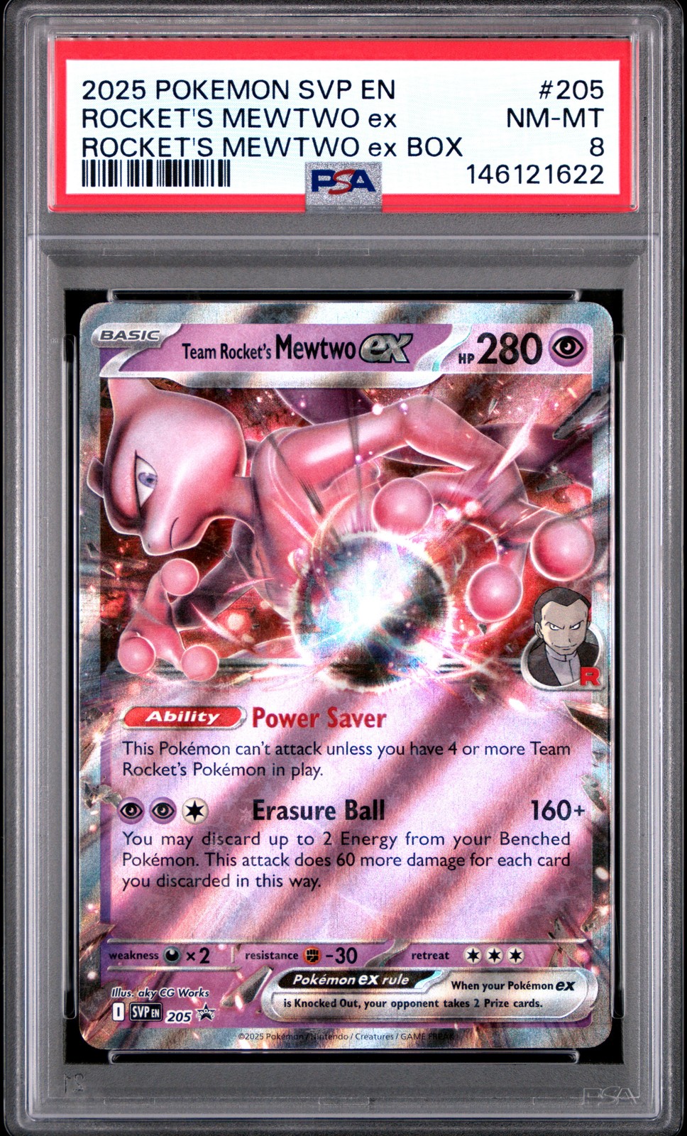 2025 POKEMON SVP EN-SV BLACK STAR PROMO #205 TEAM ROCKET'S MEWTWO EX PSA 8