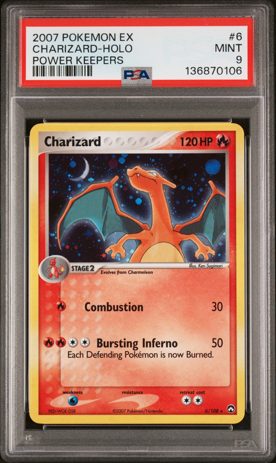 2007 POKEMON EX POWER KEEPERS #6 CHARIZARD-HOLO PSA 9