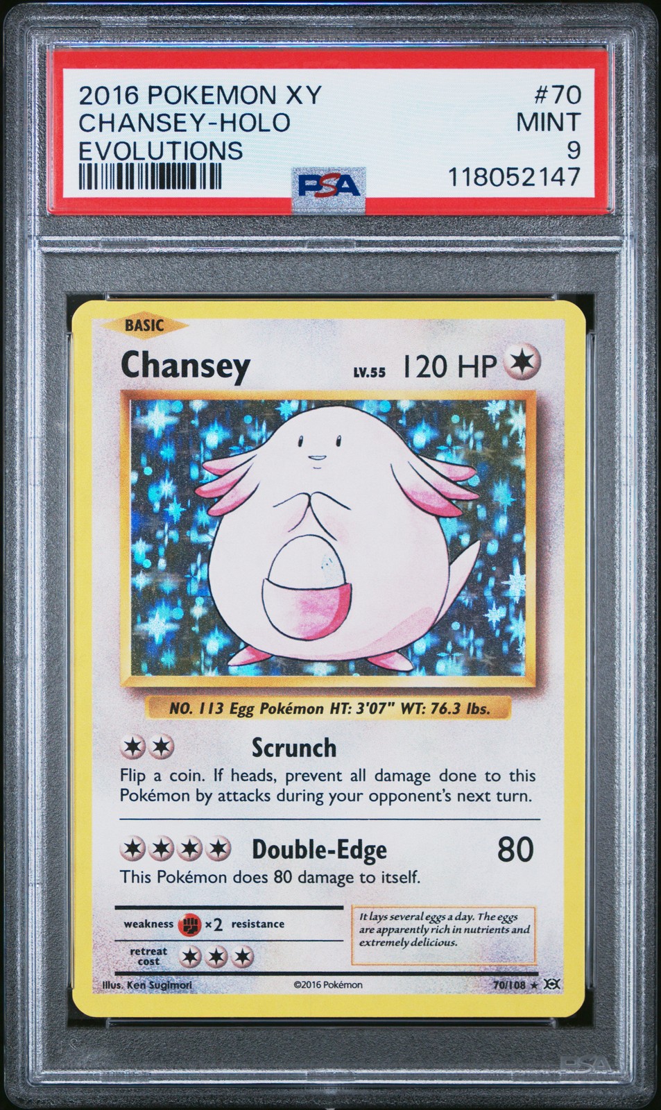 2016 POKEMON XY EVOLUTIONS #70 CHANSEY-HOLO PSA 9