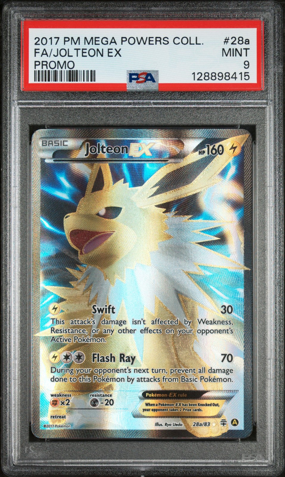 2017 POKEMON MEGA POWERS COLL PROMO #28A FULL ART/JOLTEON EX PSA 9