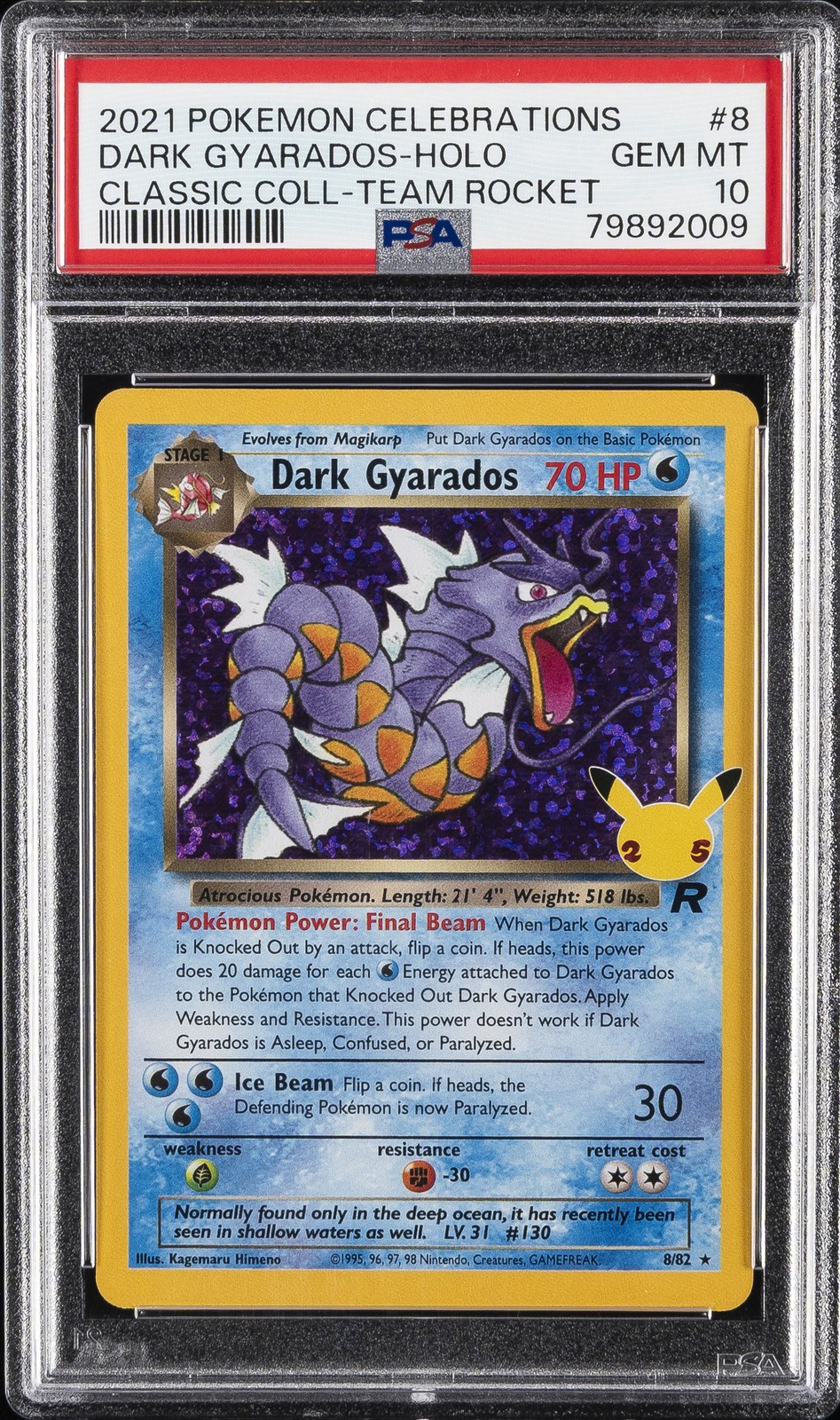 2021 POKEMON CELEBRATIONS CLASSIC COLL #8 DARK GYARADOS-HOLO PSA 10