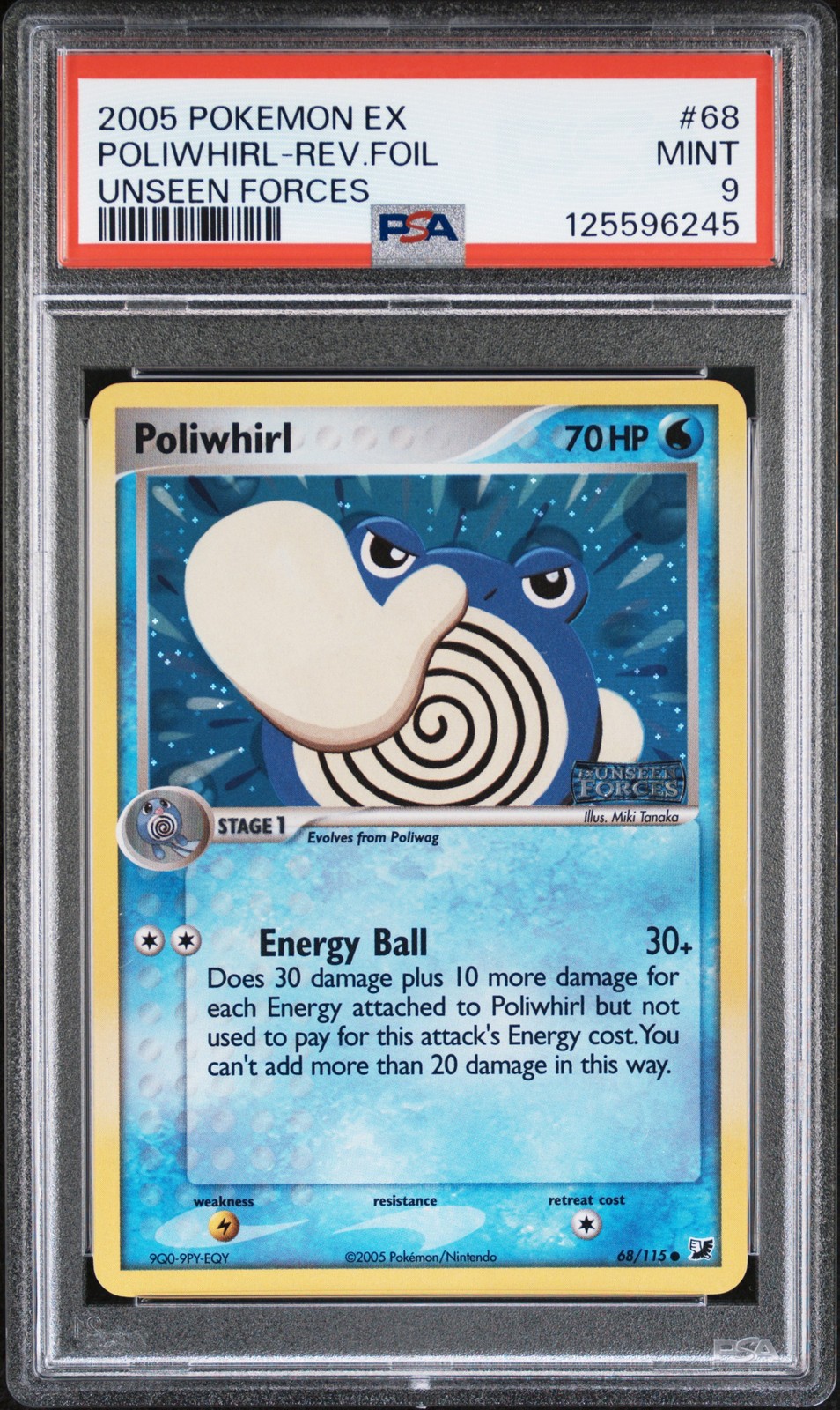 2005 POKEMON EX UNSEEN FORCES #68 POLIWHIRL-REVERSE FOIL PSA 9