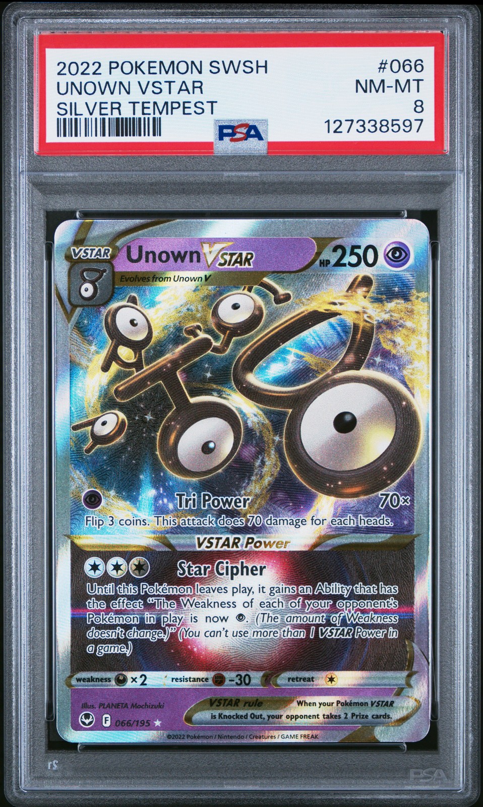 2022 POKEMON SWORD & SHIELD SILVER TEMPEST #066 UNOWN VSTAR PSA 8