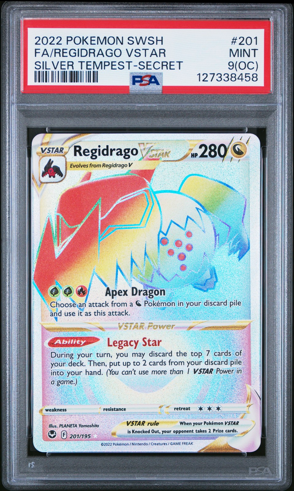 2022 POKEMON SWORD & SHIELD SILVER TEMPEST FULL ART/REGIDRAGO VSTAR PSA 9 OC