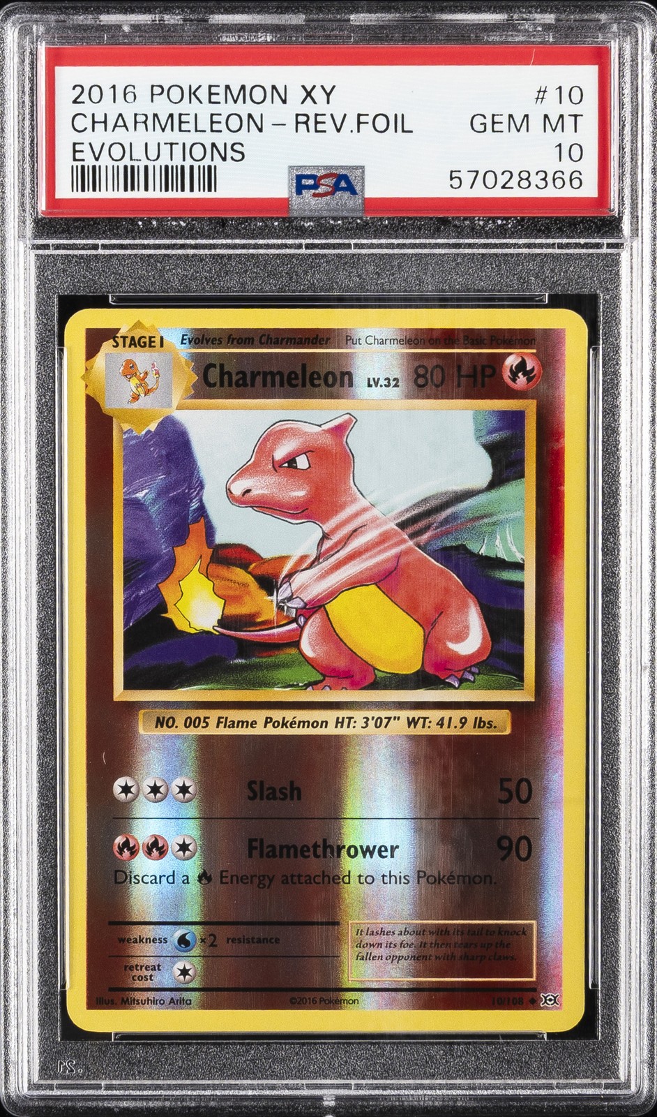 2016 POKEMON XY EVOLUTIONS #10 CHARMELEON-REVERSE FOIL PSA 10