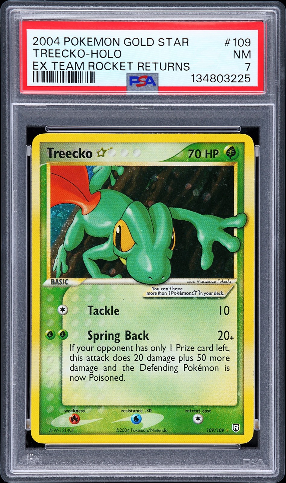 2004 POKEMON EX TEAM ROCKET RETURNS GOLD STAR #109 TREECKO-HOLO PSA 7