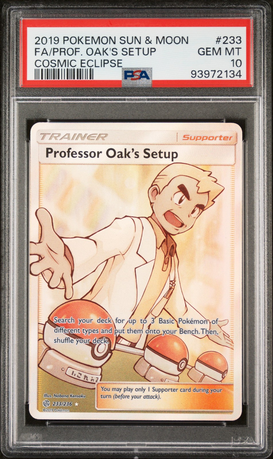 2019 POKEMON SUN & MOON COSMIC ECLIPSE FULL ART/PROFESSOR OAK'S SETUP PSA 10