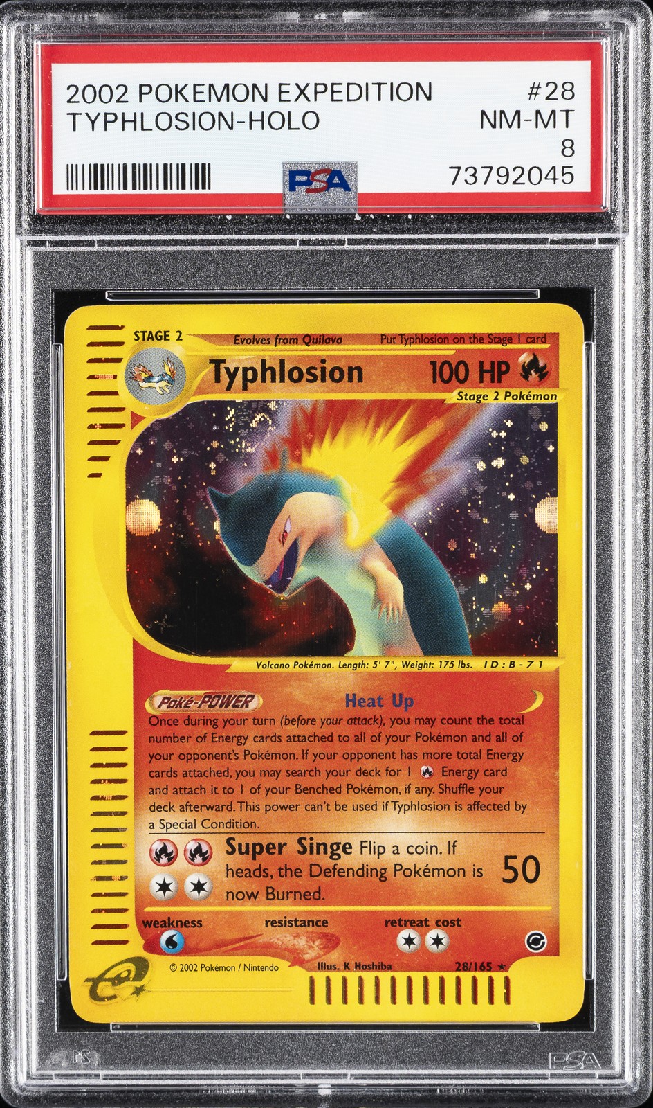 2002 POKEMON EXPEDITION #28 TYPHLOSION-HOLO PSA 8