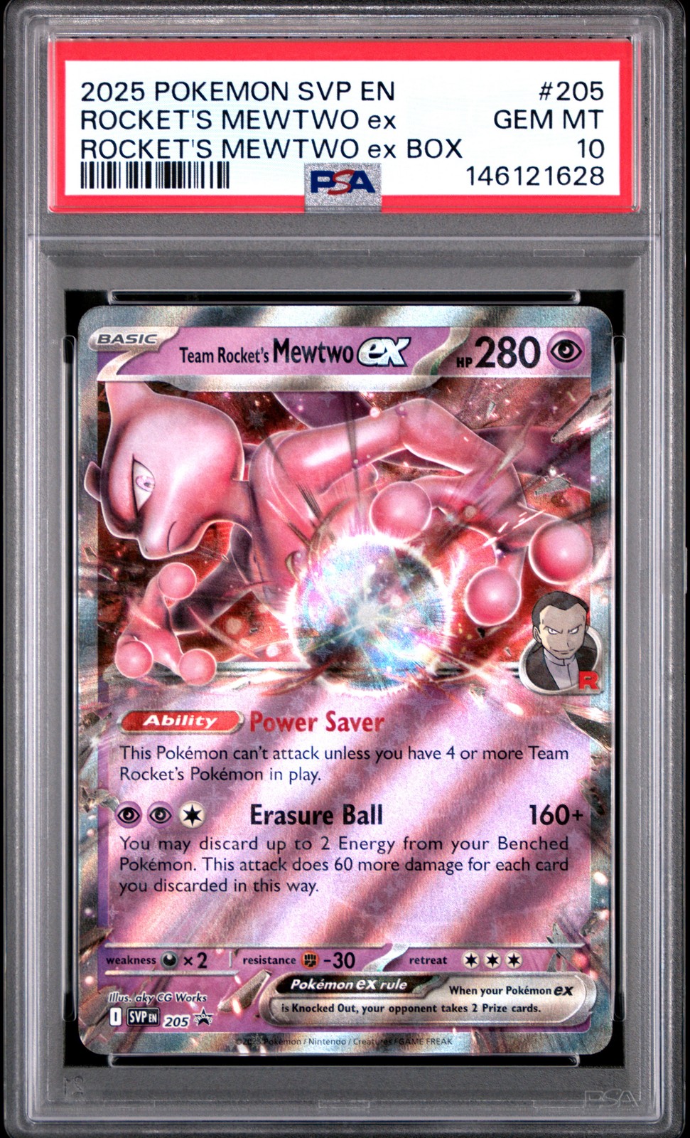 2025 POKEMON SVP EN-SV BLACK STAR PROMO #205 TEAM ROCKET'S MEWTWO EX PSA 10
