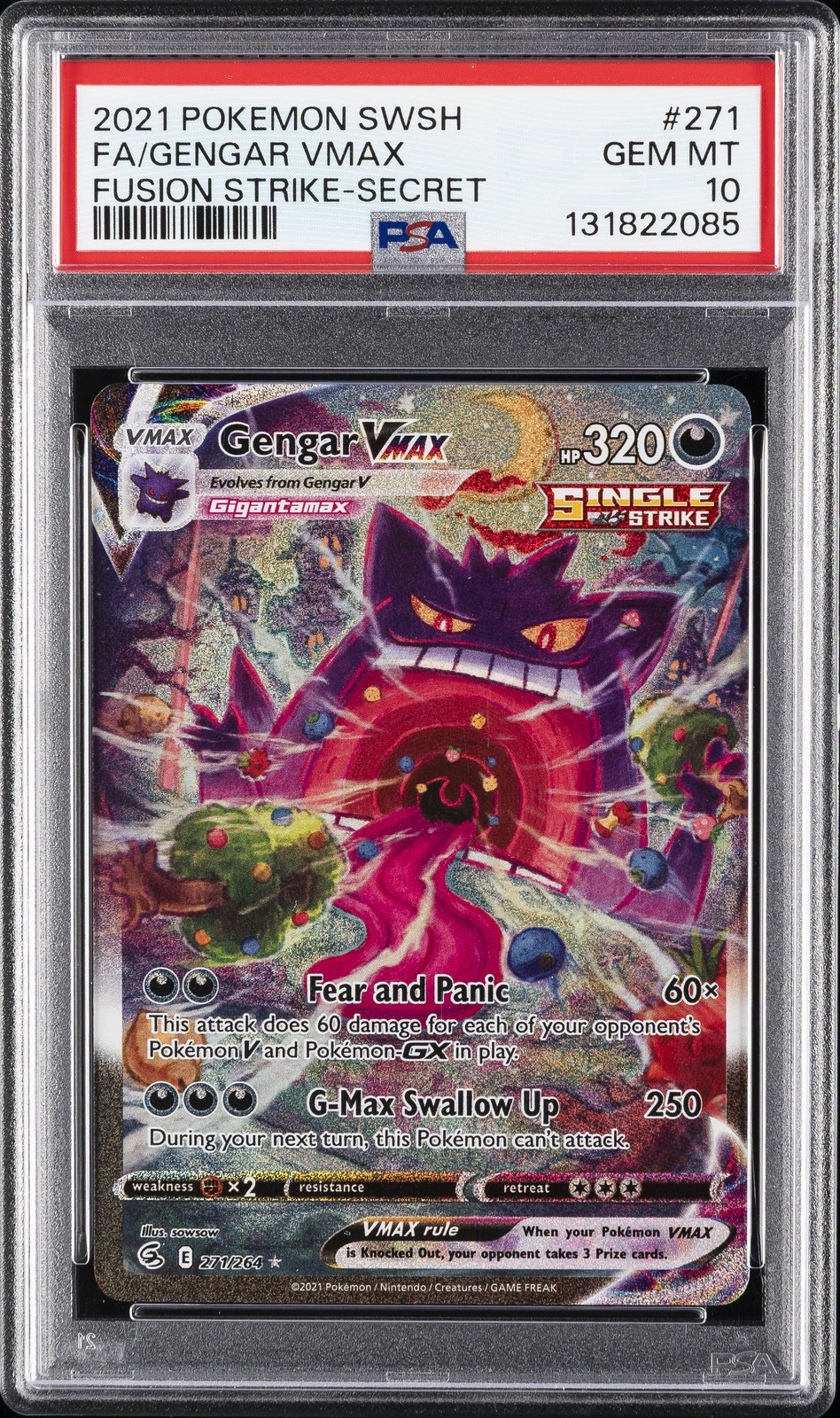 2021 POKEMON SWORD & SHIELD FUSION STRIKE SECRET FULL ART/GENGAR VMAX PSA 10