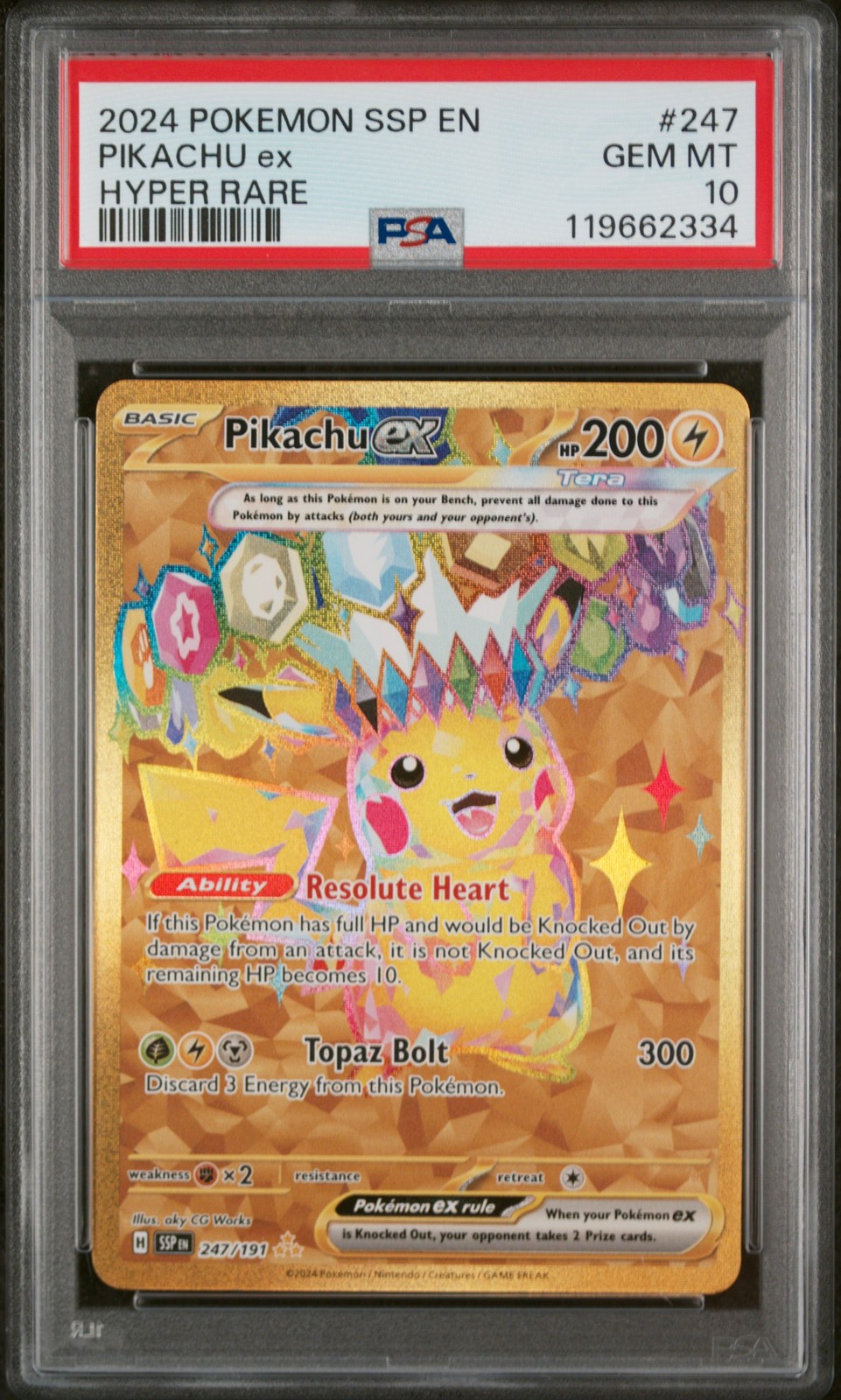 2024 POKEMON SSP EN-SURGING SPARKS HYPER RARE #247 PIKACHU EX PSA 10