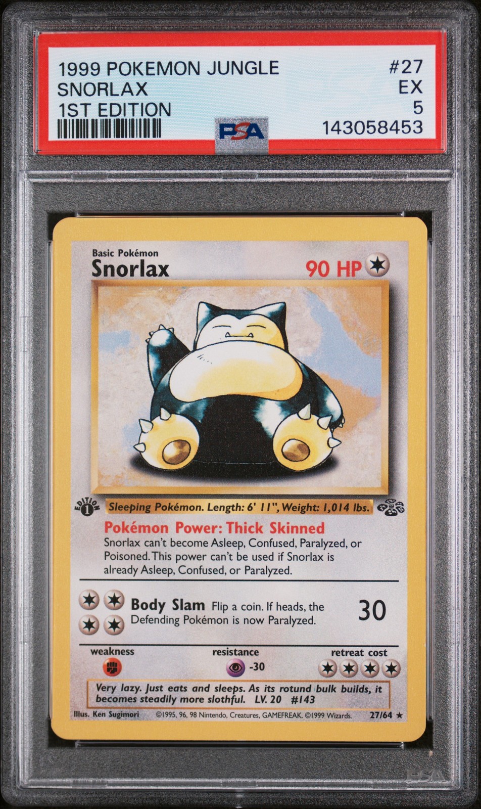 1999 POKEMON JUNGLE 1ST ED #27 SNORLAX PSA 5