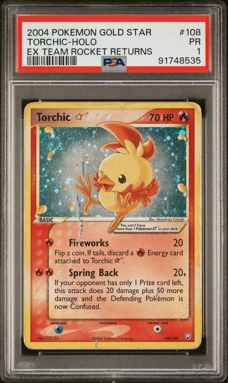 2004 POKEMON EX TEAM ROCKET RETURNS GOLD STAR #108 TORCHIC-HOLO PSA 1