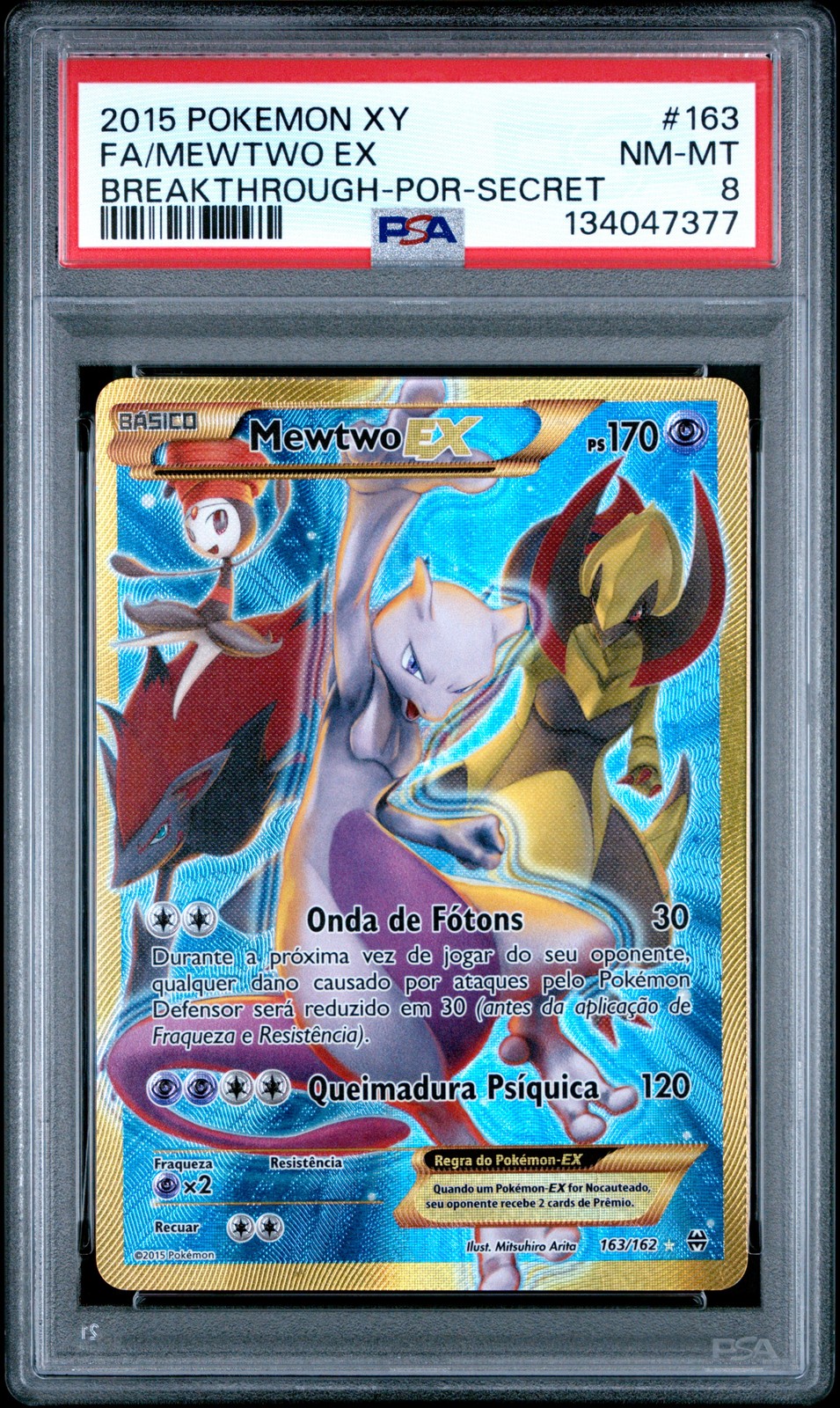 2015 POKEMON XY BREAKTHROUGH PORTUGUESE-SECRET #163 FULL ART/MEWTWO EX PSA 8