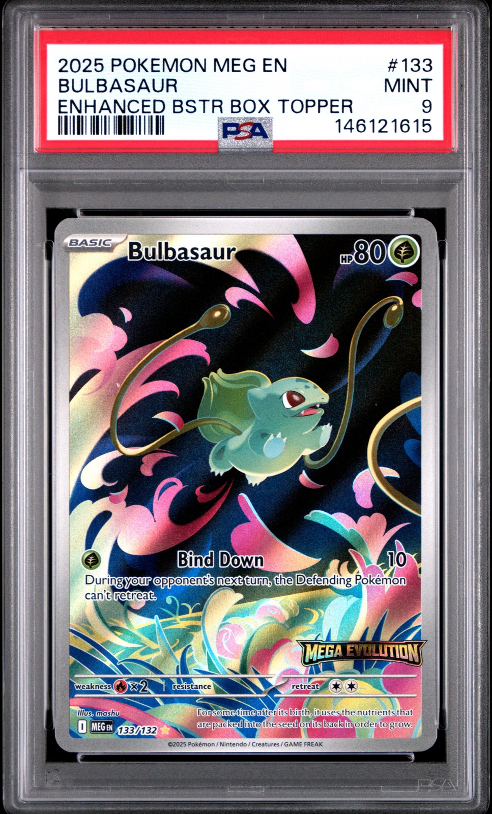 2025 POKEMON MEG EN-MEGA EVOLUTION ENHANCED BOOSTER BOX TOPPER BULBASAUR PSA 9