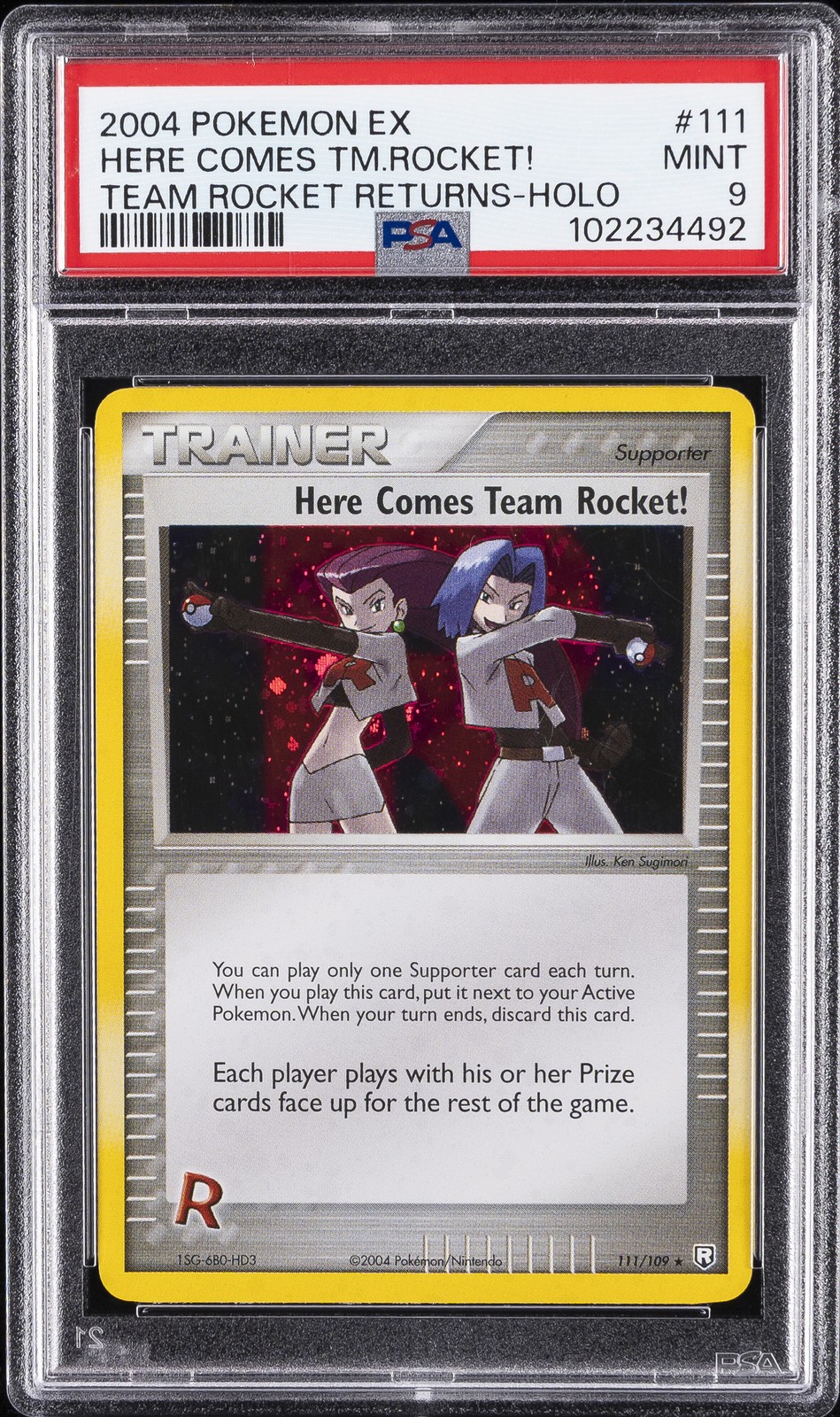 2004 POKEMON EX TEAM ROCKET RETURNS #111 HERE COMES TEAM ROCKET!-HOLO PSA 9