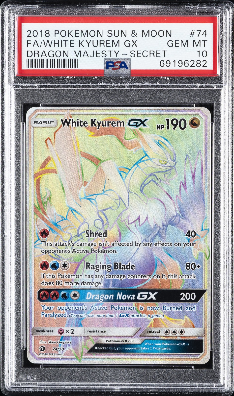 2018 POKEMON SUN & MOON DRAGON MAJESTY SECRET FULL ART/WHITE KYUREM GX PSA 10