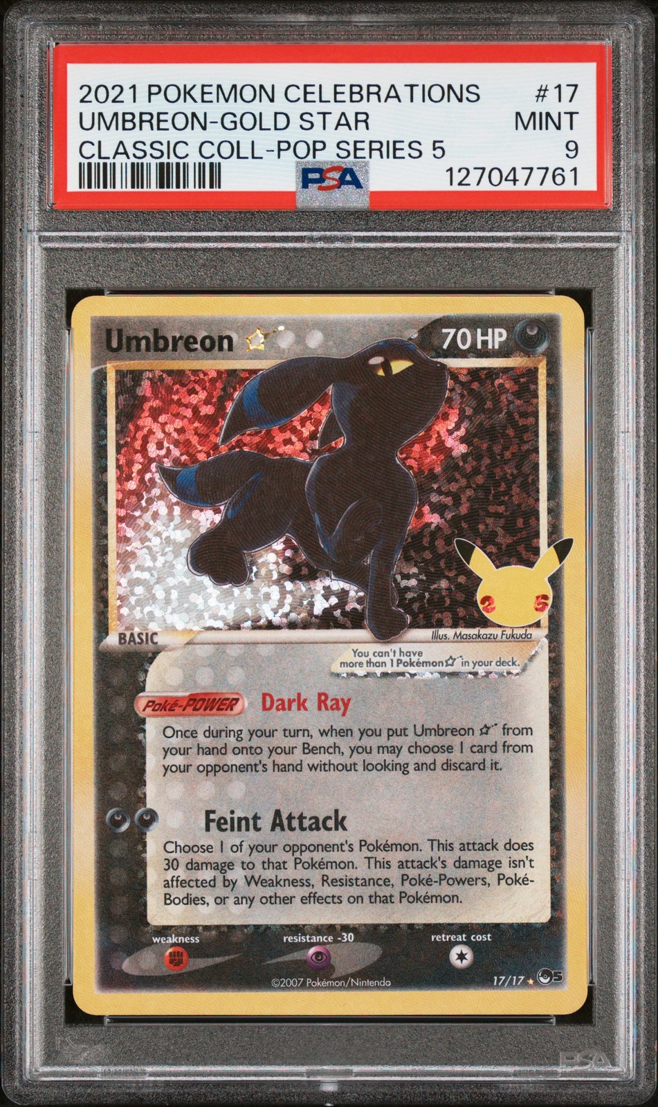 2021 POKEMON CELEBRATIONS CLASSIC COLL #17 UMBREON-GOLD STAR PSA 9