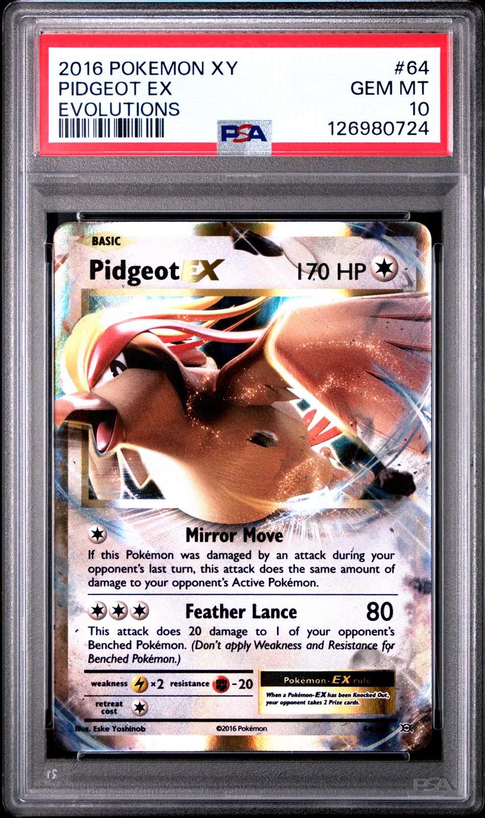 2016 POKEMON XY EVOLUTIONS #64 PIDGEOT EX PSA 10