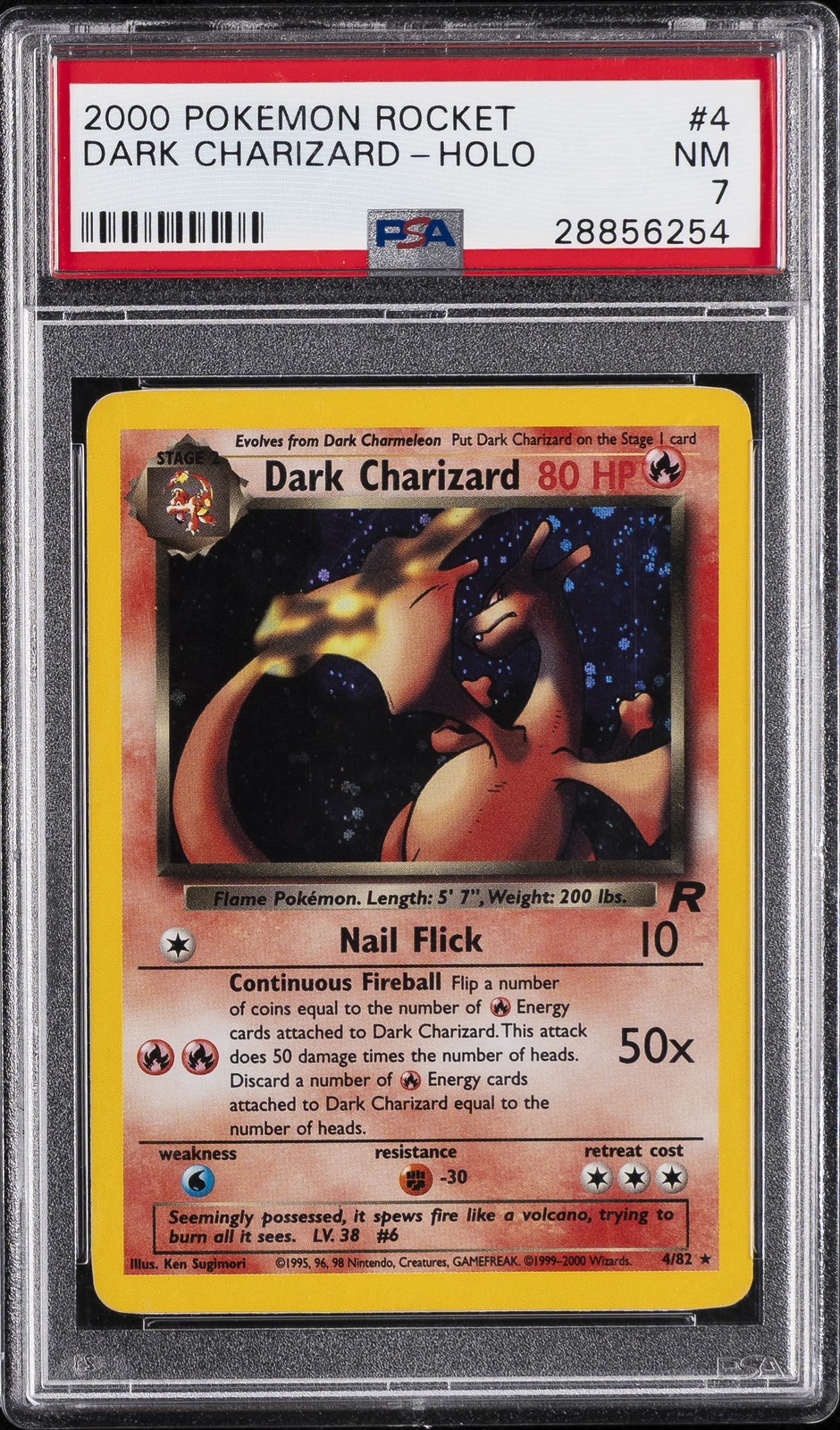 2000 POKEMON ROCKET #4 DARK CHARIZARD-HOLO PSA 7