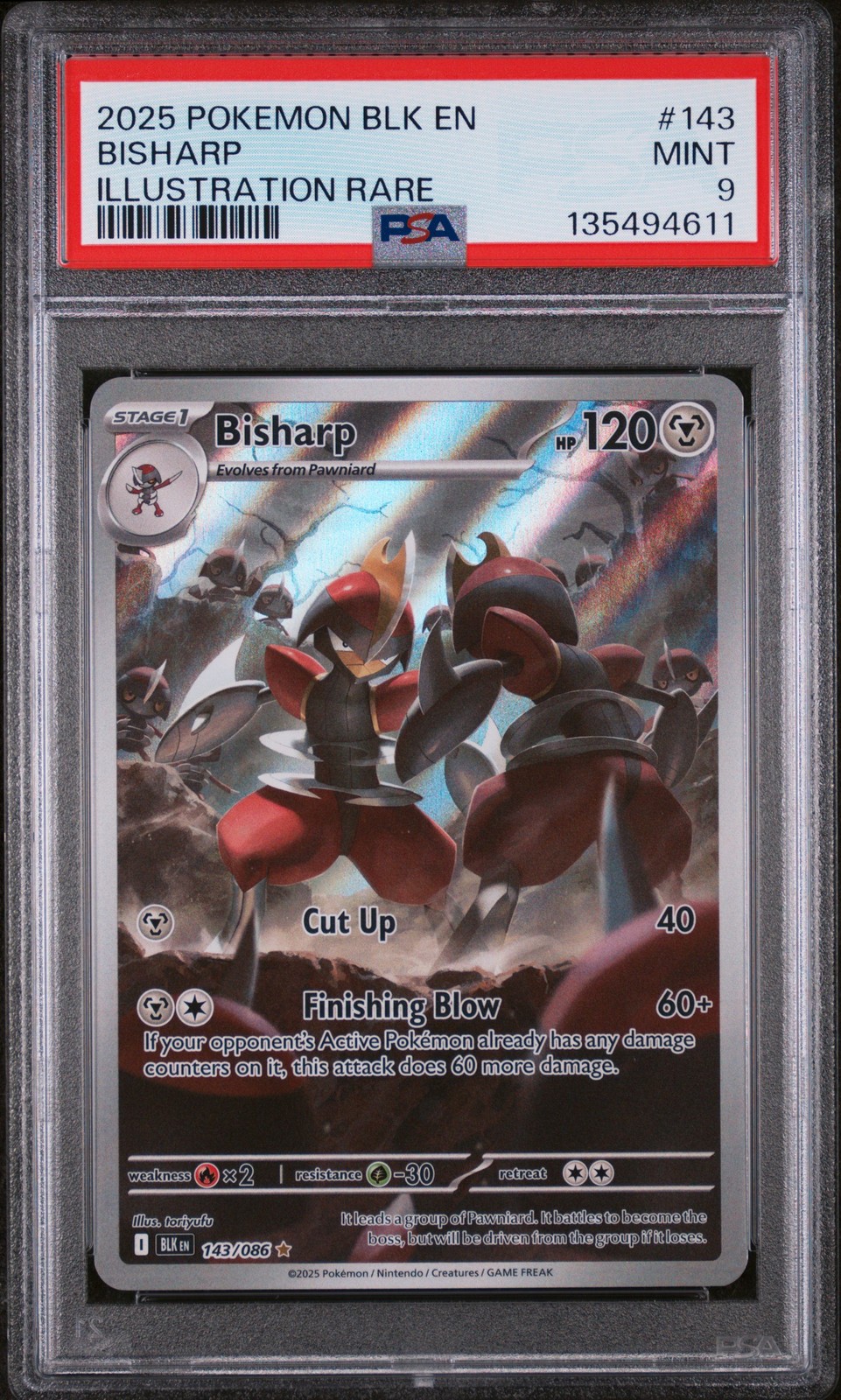 2025 POKEMON BLK EN-BLACK BOLT ILLUSTRATION RARE #143 BISHARP PSA 9