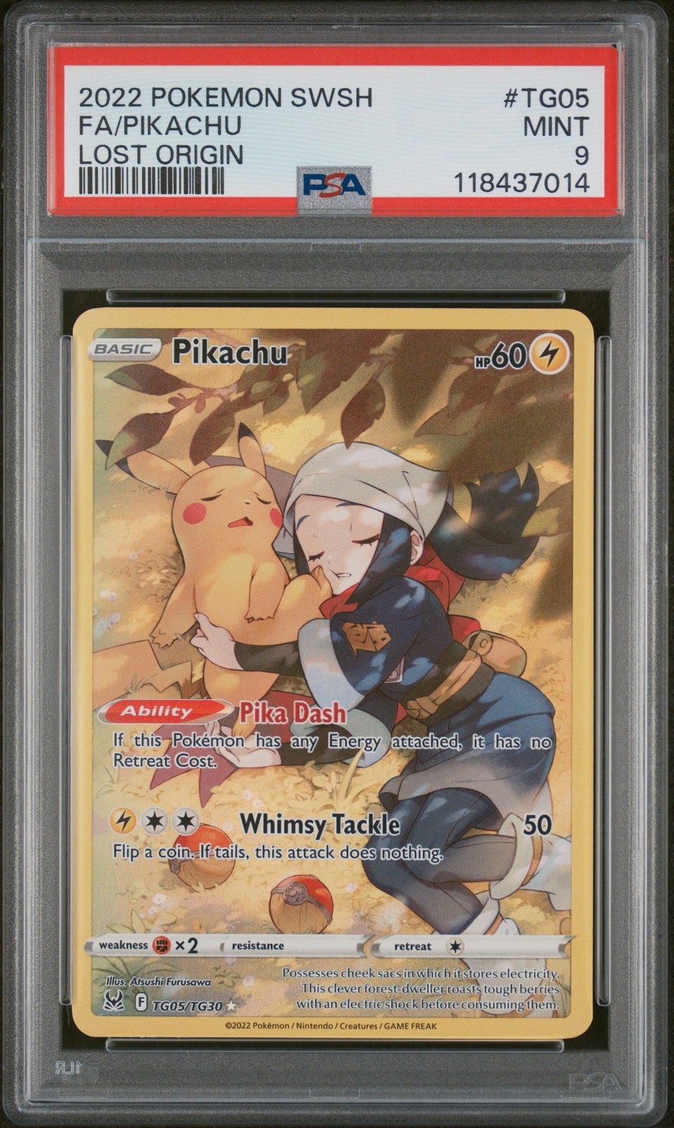 2022 POKEMON SWORD & SHIELD LOST ORIGIN #TG05 FULL ART/PIKACHU PSA 9