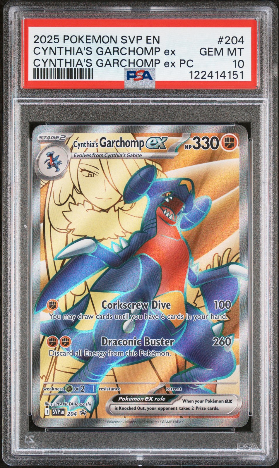 2025 POKEMON SVP EN-SV BLACK STAR PROMO #204 CYNTHIA'S GARCHOMP EX PSA 10 - Image 1