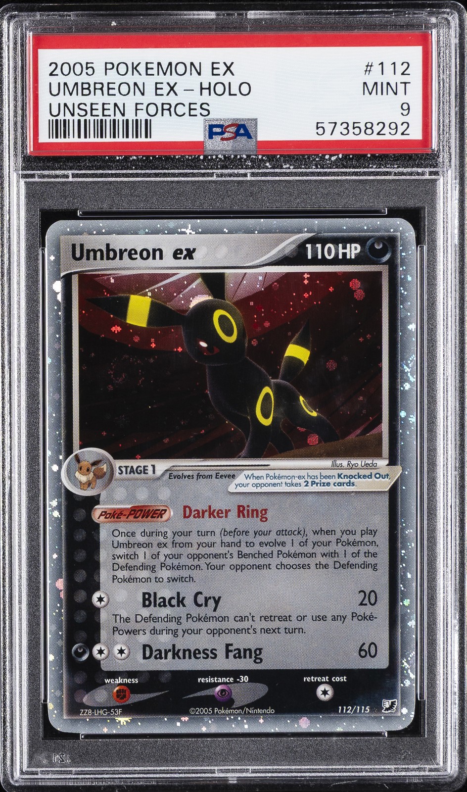 2005 POKEMON EX UNSEEN FORCES #112 UMBREON EX-HOLO PSA 9