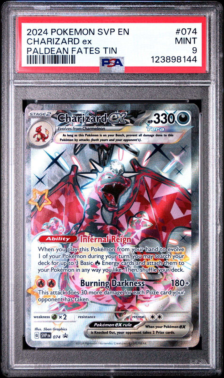 2024 POKEMON SVP EN-SV BLACK STAR PROMO PALDEAN FATES TIN CHARIZARD EX PSA 9