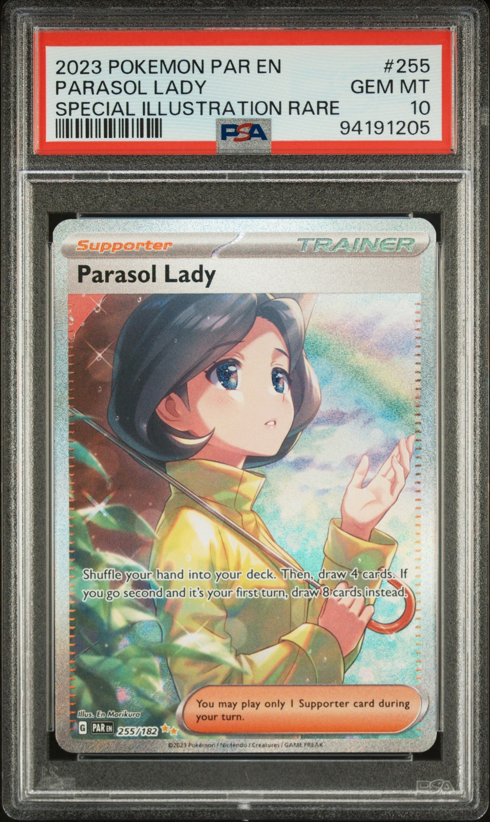 2023 POKEMON PAR EN-PARADOX RIFT SPECIAL ILLUSTRATION RARE PARASOL LADY PSA 10