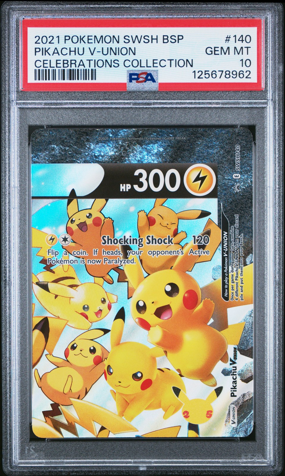 2021 POKEMON SWSH BLACK STAR PROMO CELEBRATIONS COLL #140 PIKACHU V-UNION PSA 10 - Image 1