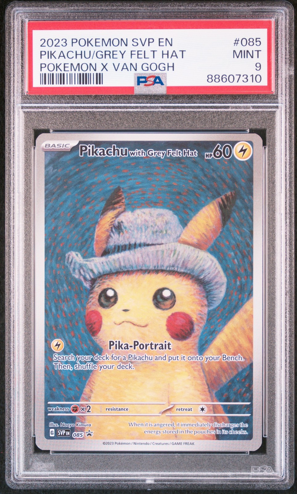 2023 POKEMON SVP EN-SV BLACK STAR PROMO #085 PIKACHU WITH GREY FELT HAT PSA 9 - Image 1