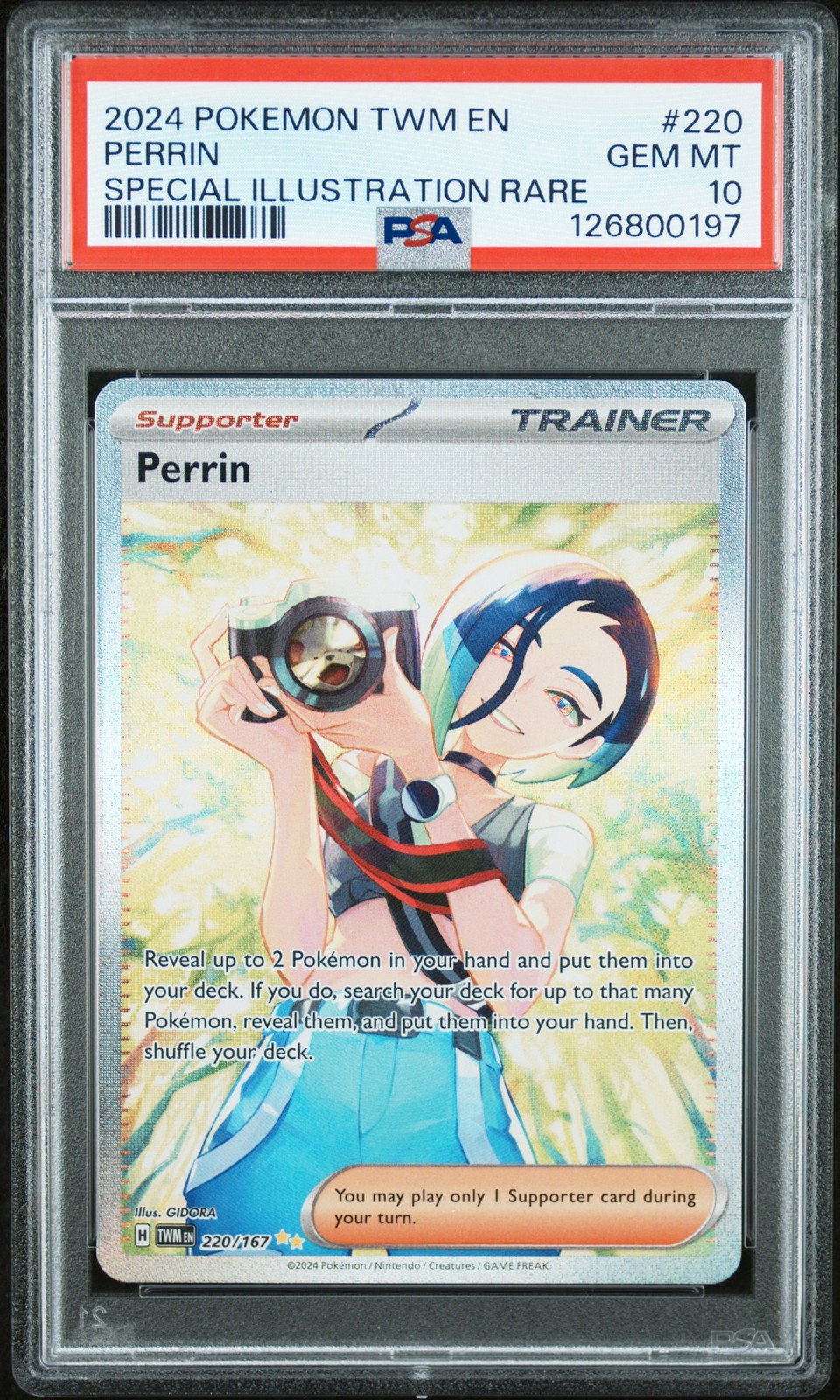 2024 POKEMON TWM EN-TWILIGHT MASQUERADE SPECIAL ILLUSTRATION RARE PERRIN PSA 10 - Image 1