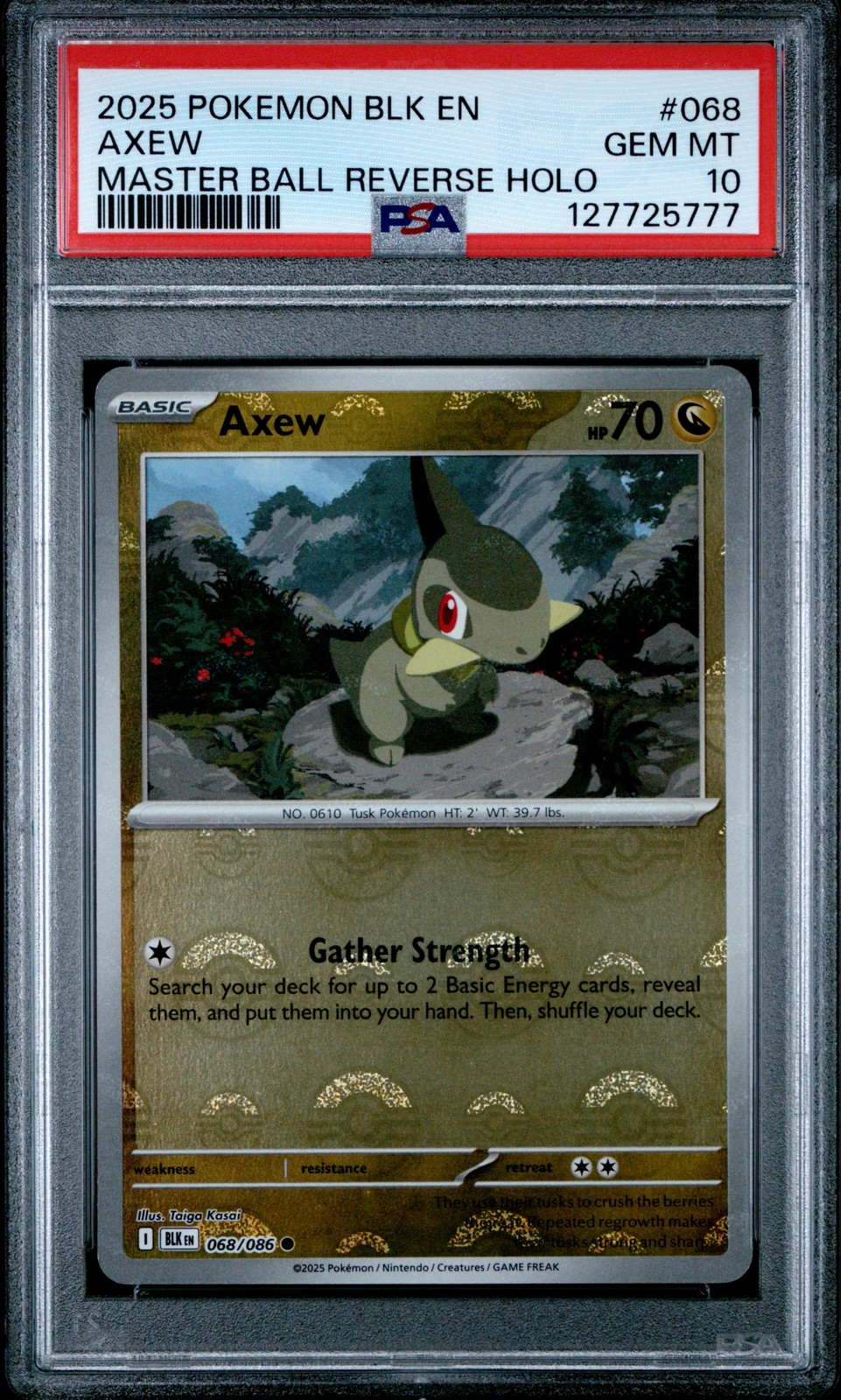 2025 POKEMON BLK EN-BLACK BOLT MASTER BALL REVERSE HOLO #068 AXEW PSA 10 - Image 1