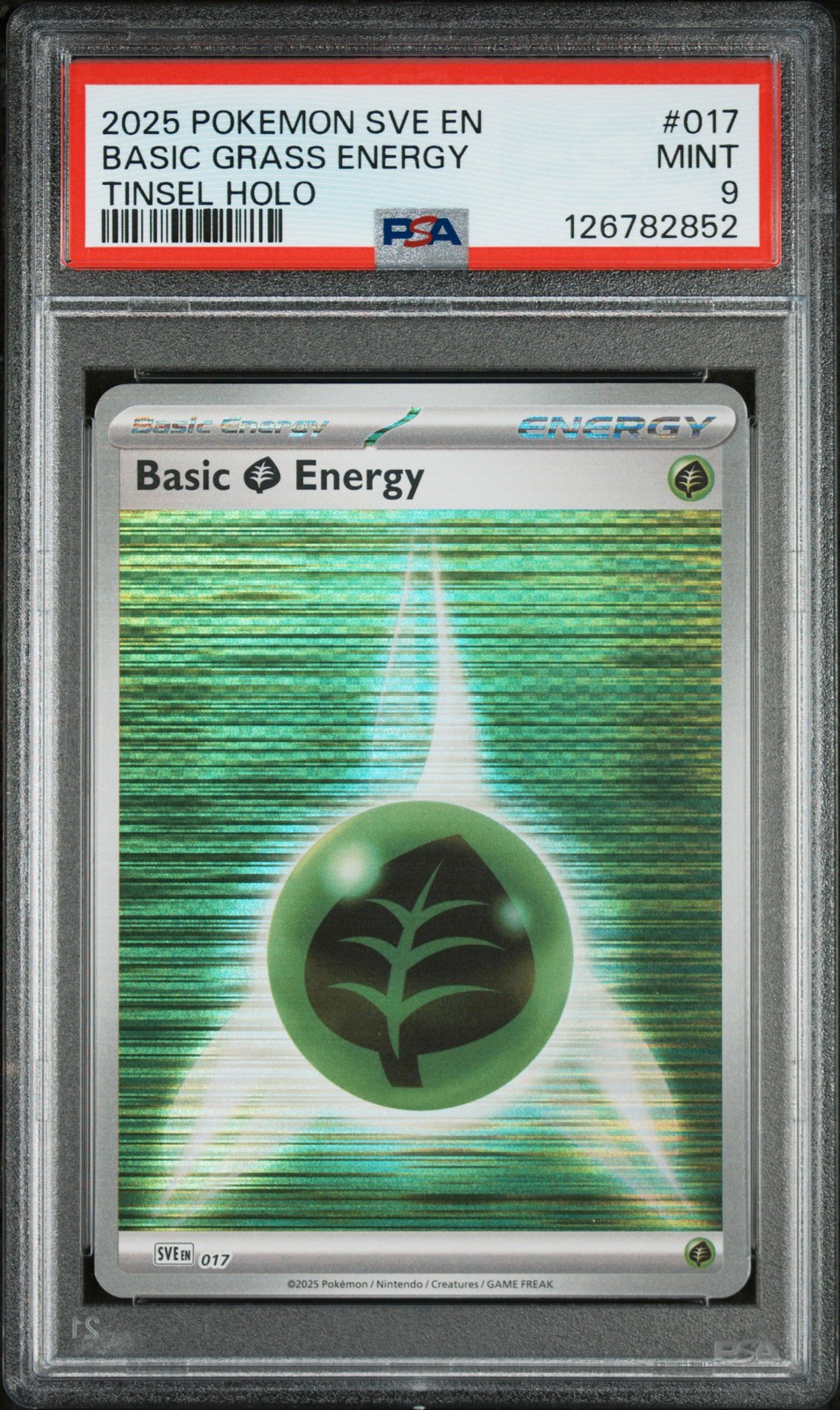 2025 POKEMON SVE EN-BASIC ENERGIES TINSEL HOLO #017 BASIC GRASS ENERGY PSA 9