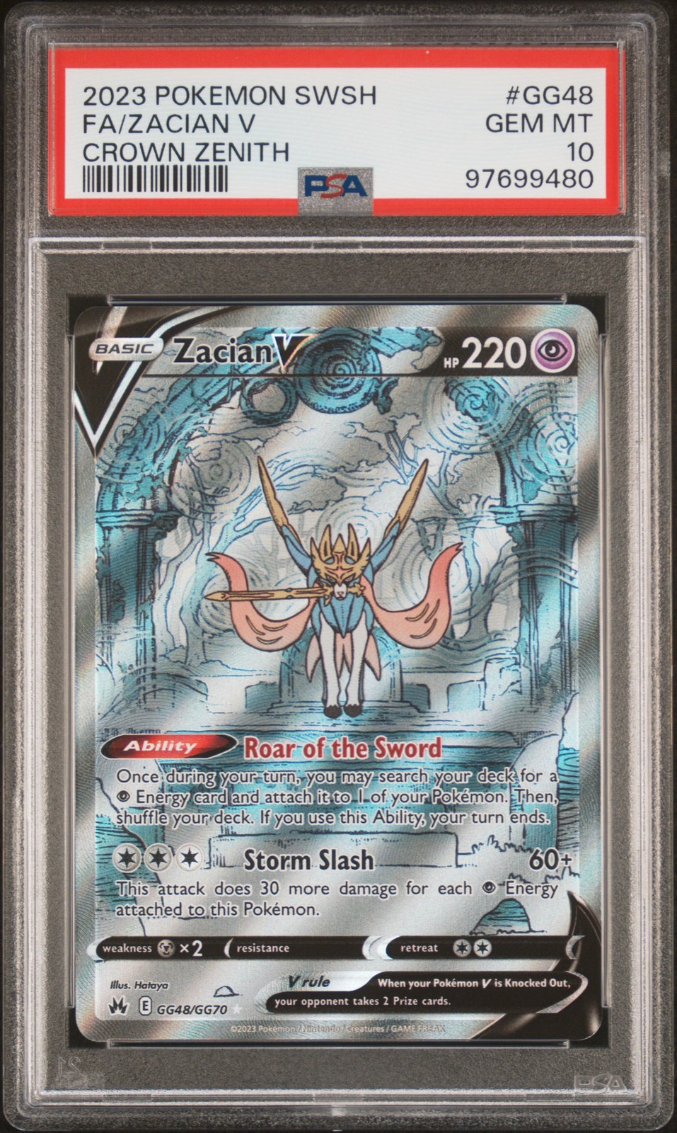 2023 POKEMON SWORD & SHIELD CROWN ZENITH #GG48 FULL ART/ZACIAN V PSA 10 - Image 1