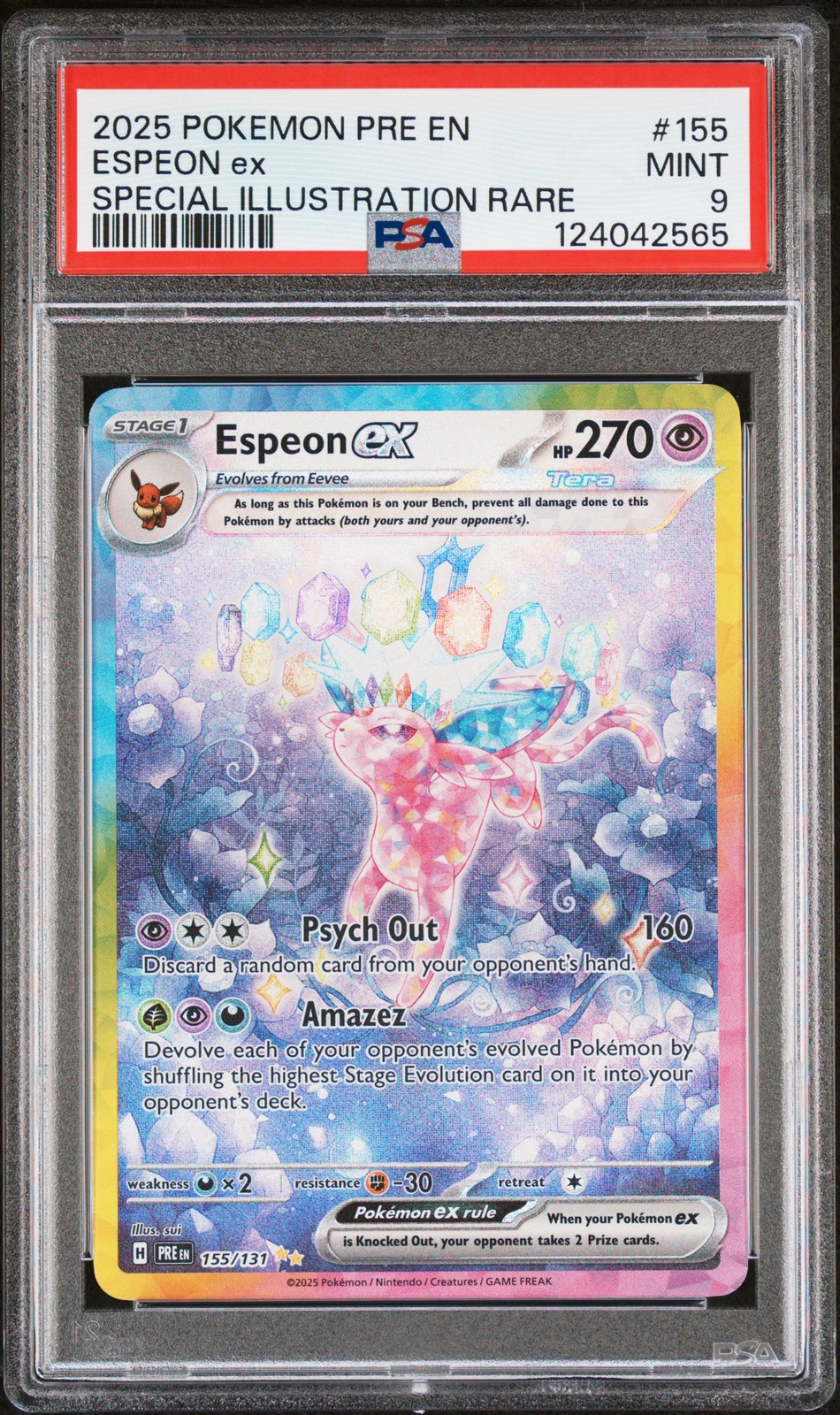 2025 POKEMON PRE EN-PRISMATIC EVOLUTIONS #155 ESPEON EX PSA 9 - Image 1