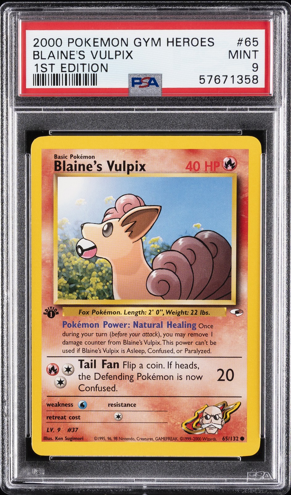 2000 POKEMON GYM HEROES 1ST ED #65 BLAINE'S VULPIX PSA 9