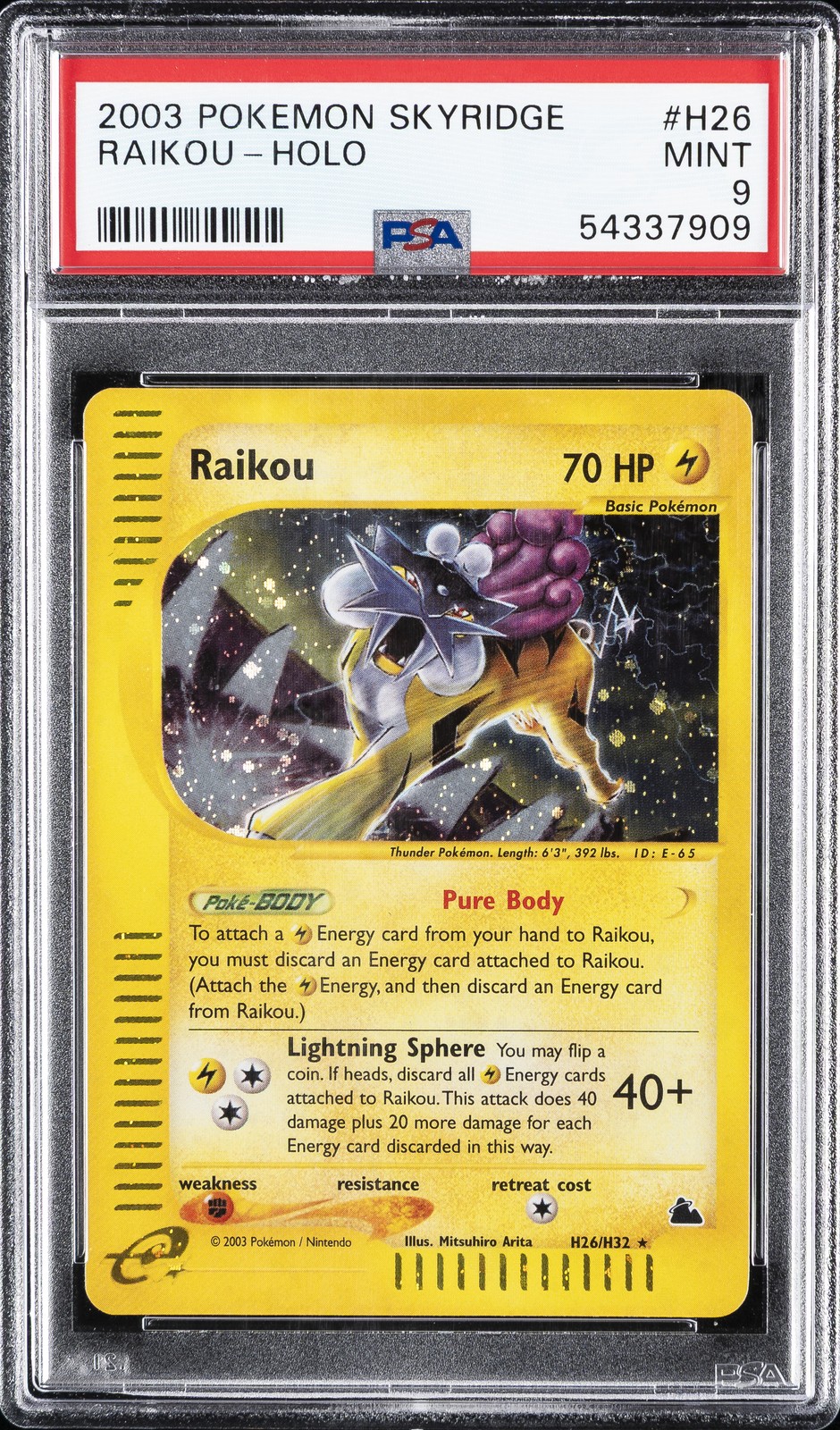 2003 POKEMON SKYRIDGE #H26 RAIKOU-HOLO PSA 9 - Image 1