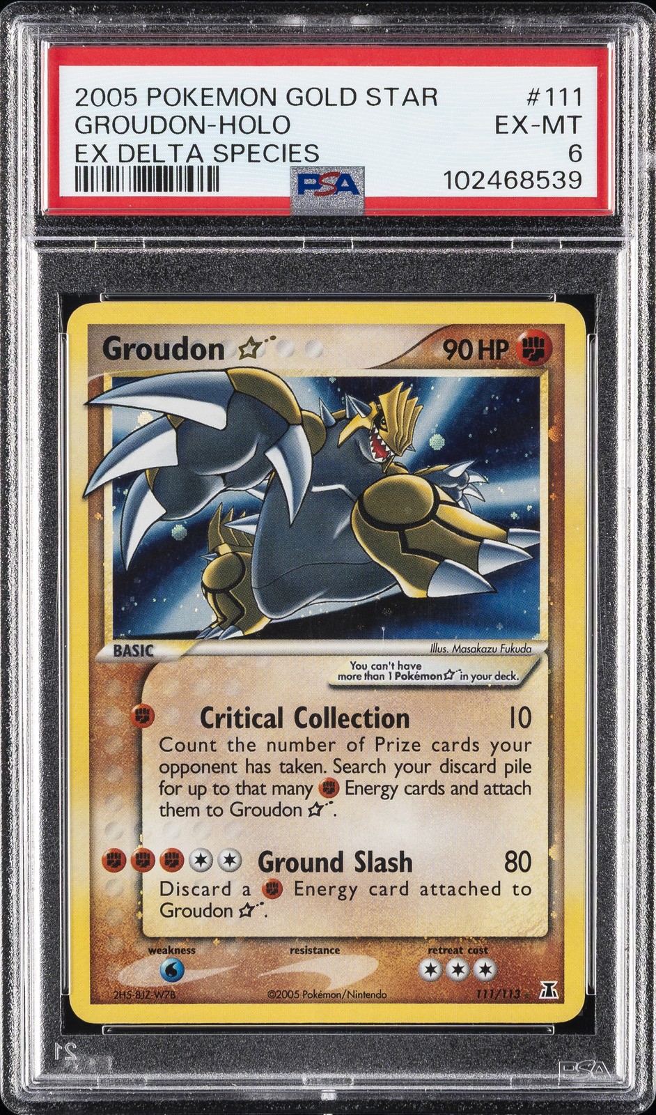 2005 POKEMON EX DELTA SPECIES GOLD STAR #111 GROUDON-HOLO PSA 6 - Image 1