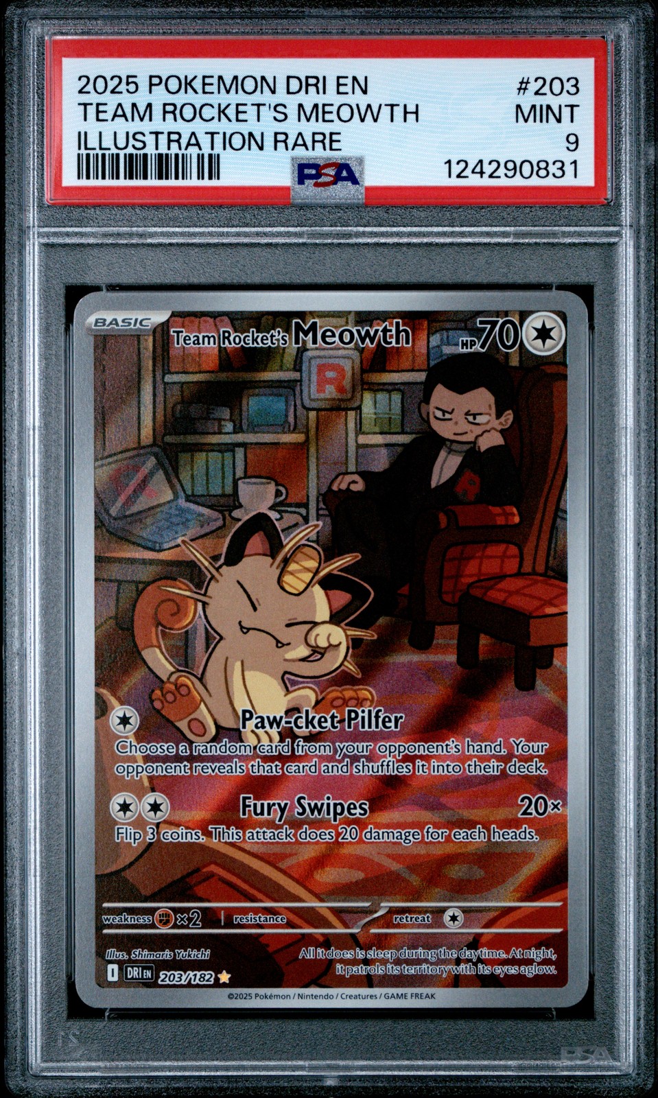 2025 POKEMON DRI EN-DESTINED RIVALS ILLUSTRATION RARE TEAM ROCKET'S MEOWTH PSA 9