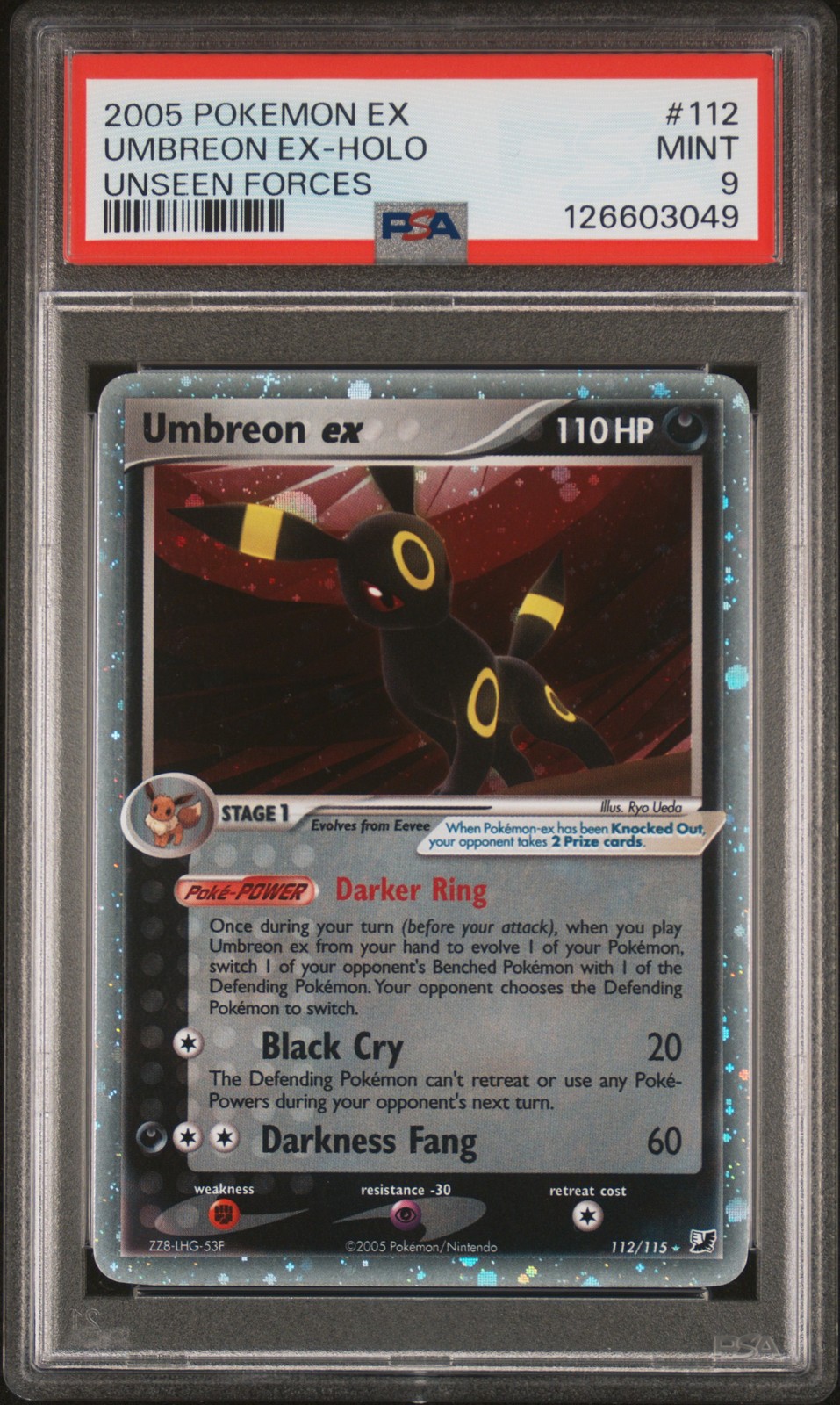 2005 POKEMON EX UNSEEN FORCES #112 UMBREON EX-HOLO PSA 9