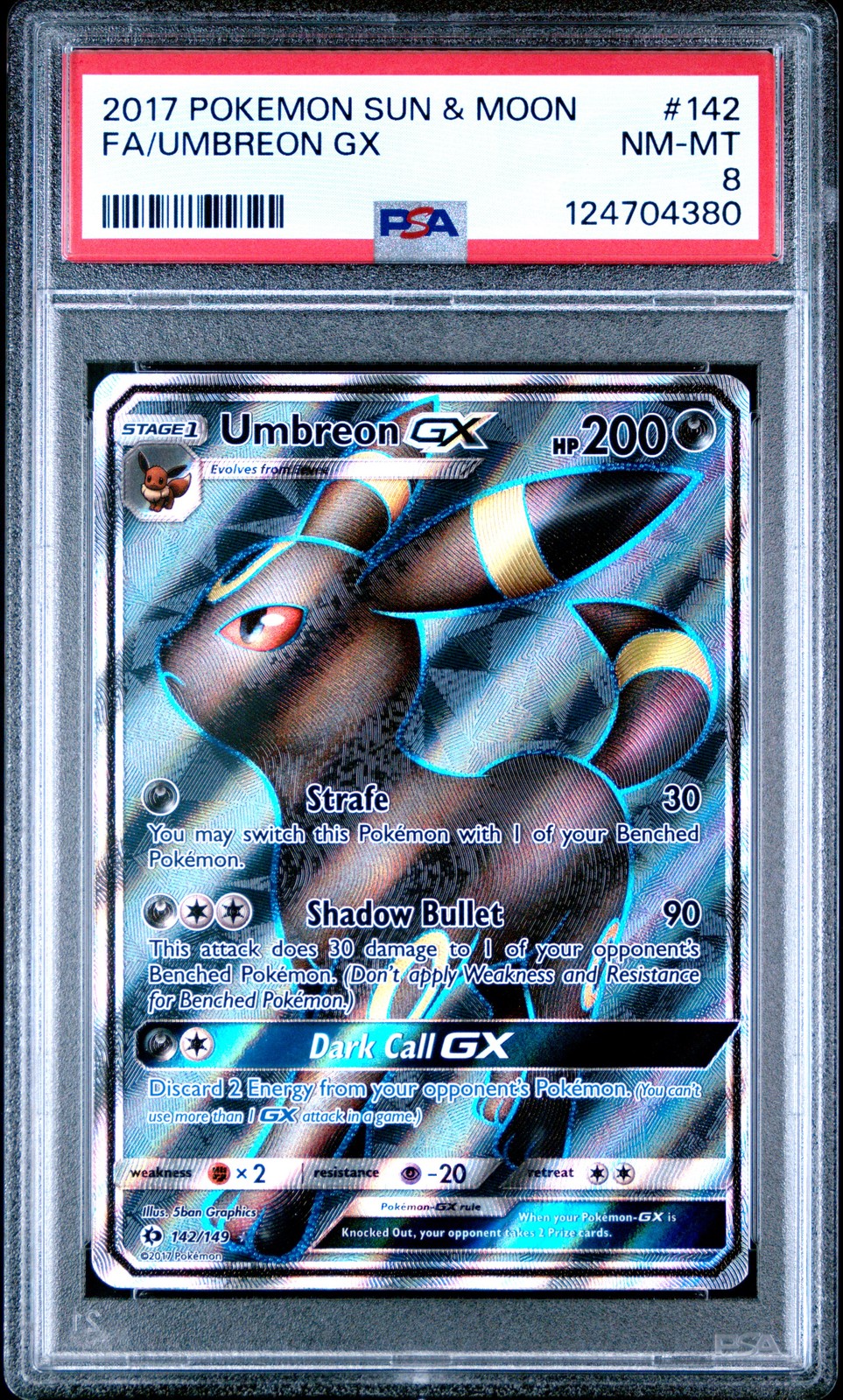 2017 POKEMON SUN & MOON #142 FULL ART/UMBREON GX PSA 8 - Image 1