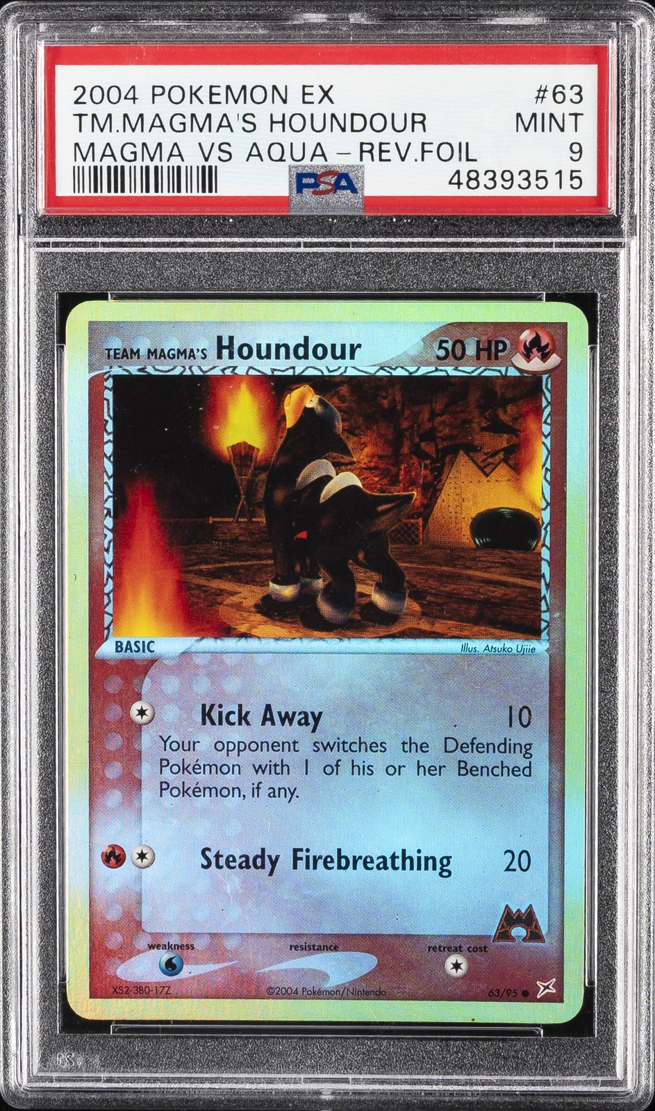 2004 POKEMON EX TEAM MAGMA VS TEAM AQUA TEAM MAGMA'S HOUNDOUR-REVERSE FOIL PSA 9
