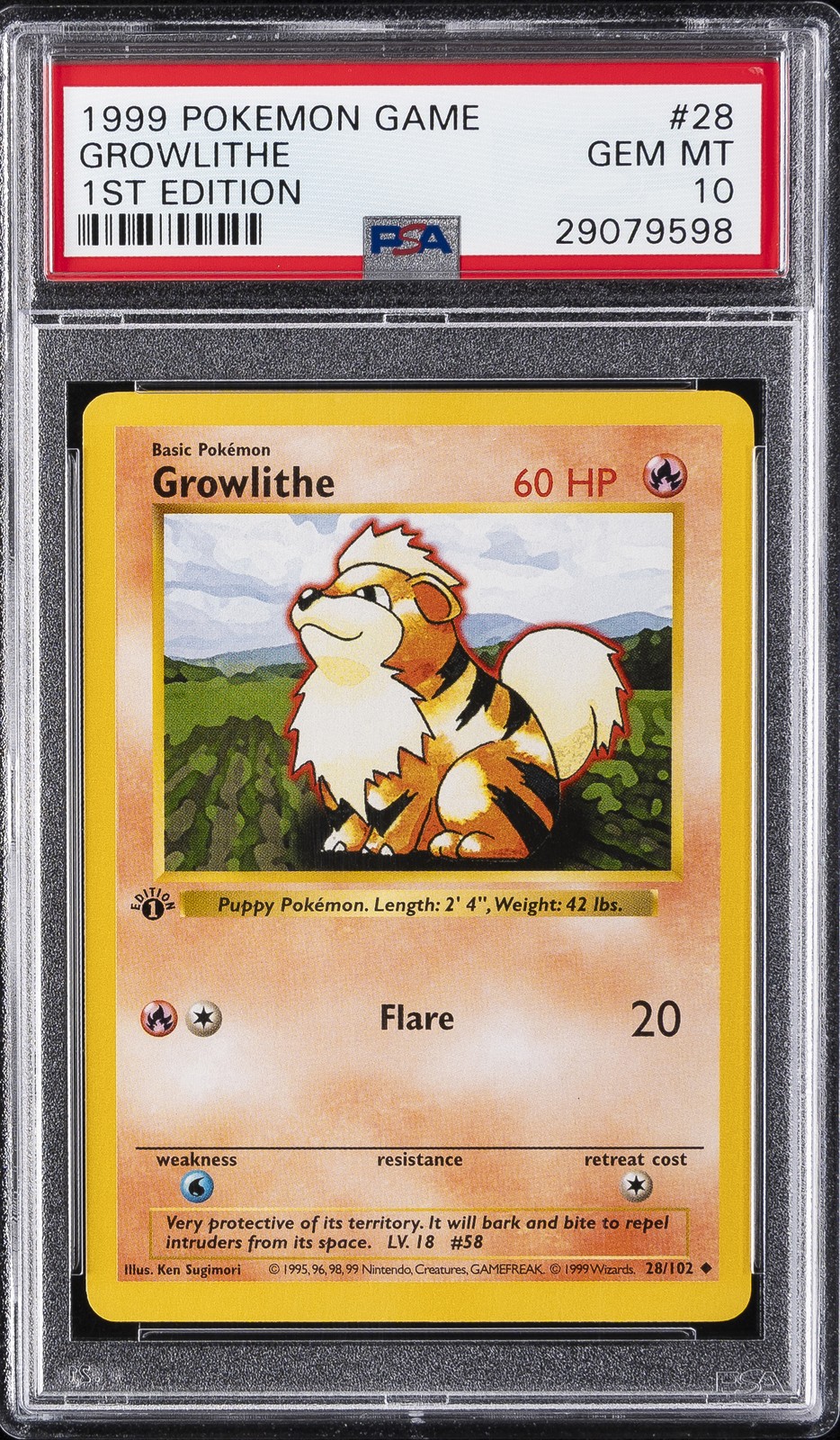 1999 POKEMON GAME 1ST ED #28 GROWLITHE PSA 10