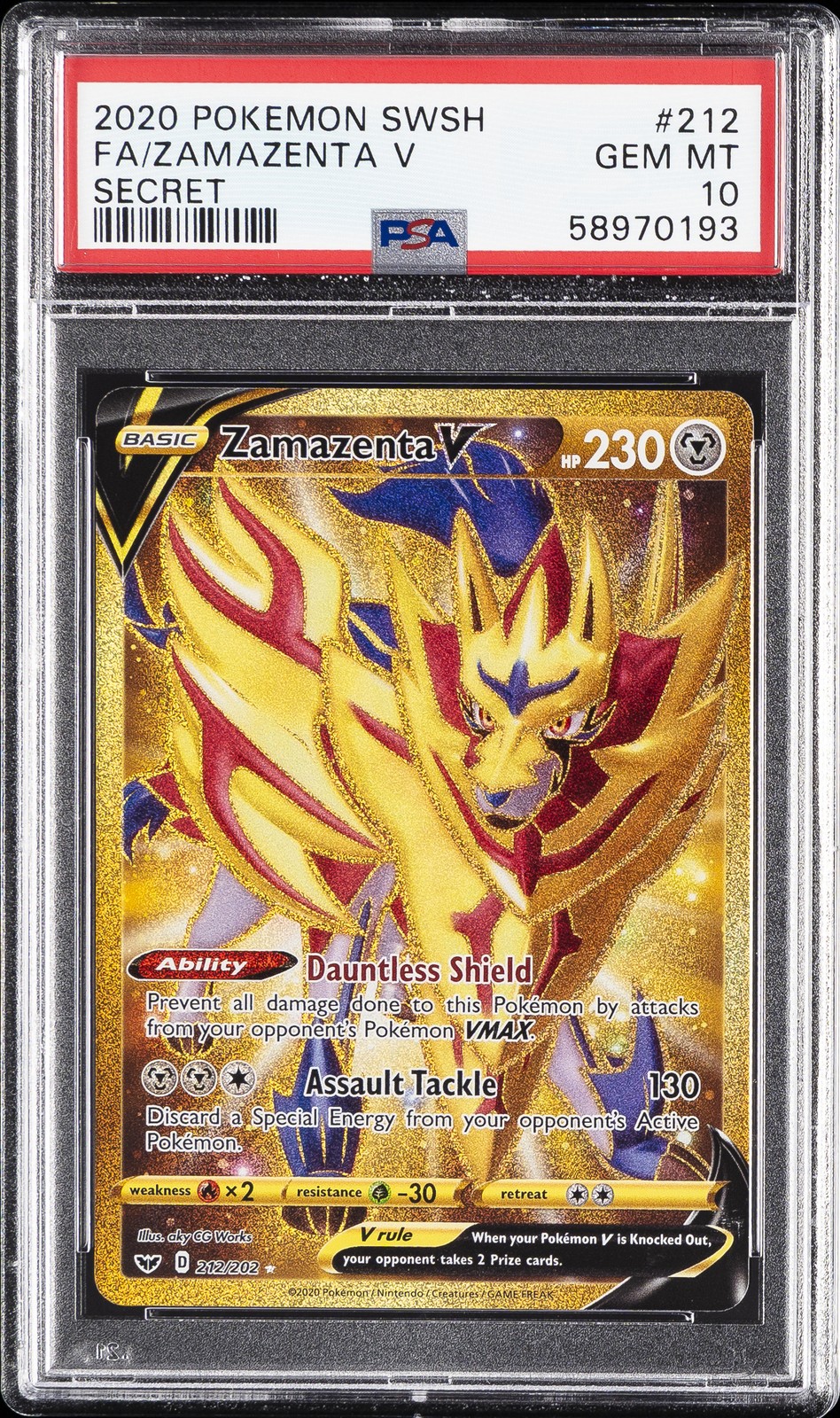 2020 POKEMON SWORD & SHIELD SECRET #212 FULL ART/ZAMAZENTA V PSA 10