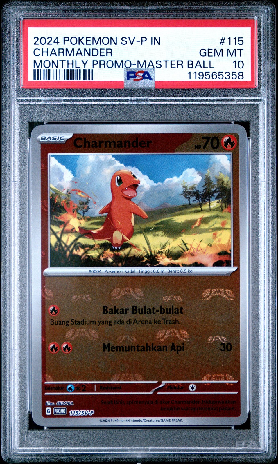 2024 POKEMON INDONESIAN SV-P PROMO MONTHLY PROMO-MASTER BALL CHARMANDER PSA 10 - Image 1