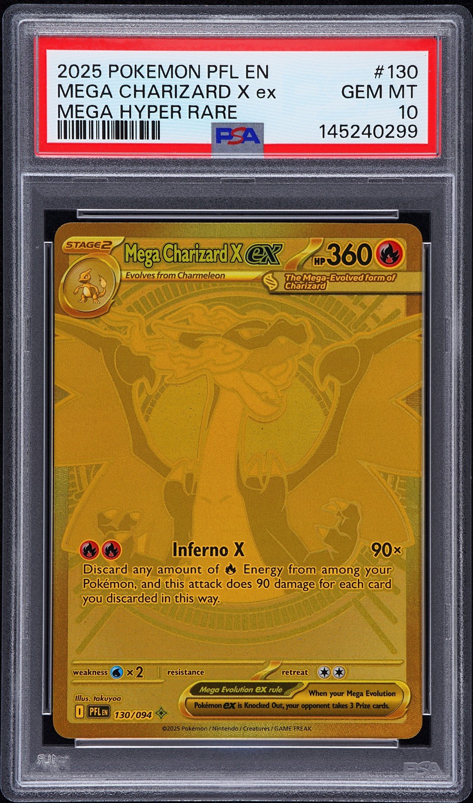 2025 POKEMON PFL EN-PHANTASMAL FLAMES MEGA HYPER RARE MEGA CHARIZARD X EX PSA 10
