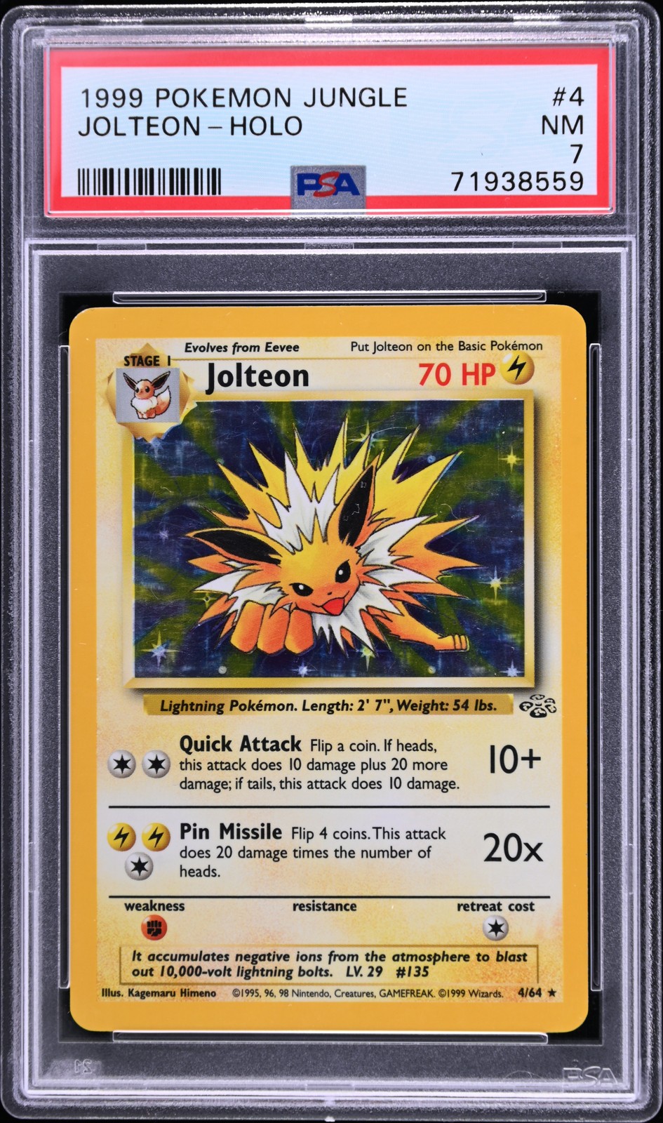 1999 POKEMON JUNGLE #4 JOLTEON-HOLO PSA 7